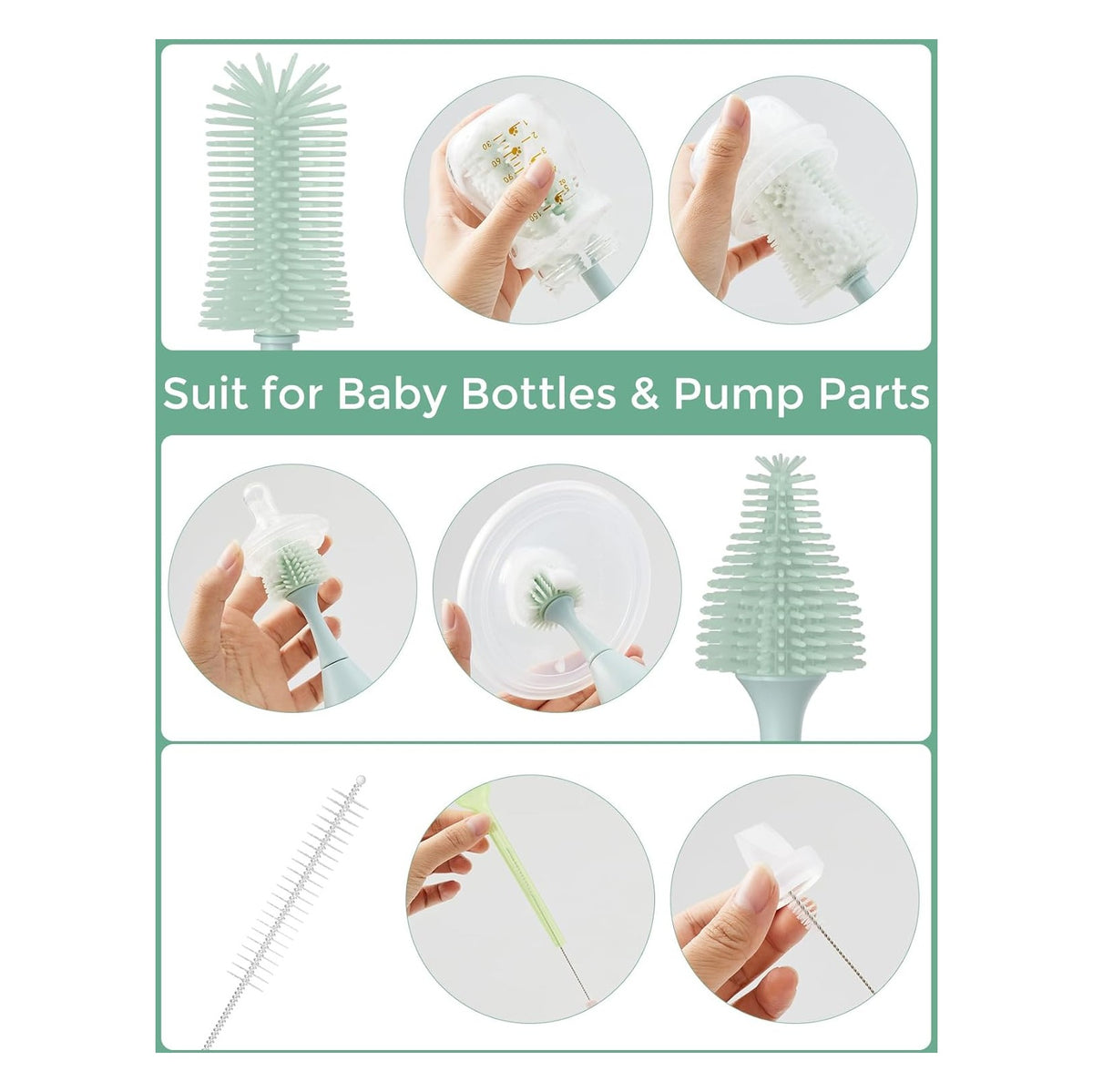 Bottle Brush Kit with Push-Press Foam Design - Newborn Essentials Gift, Portable Cleaning Tool for Home & Travel, Baby Bottle Cleaner Brush for Breast Pumps & Nipples