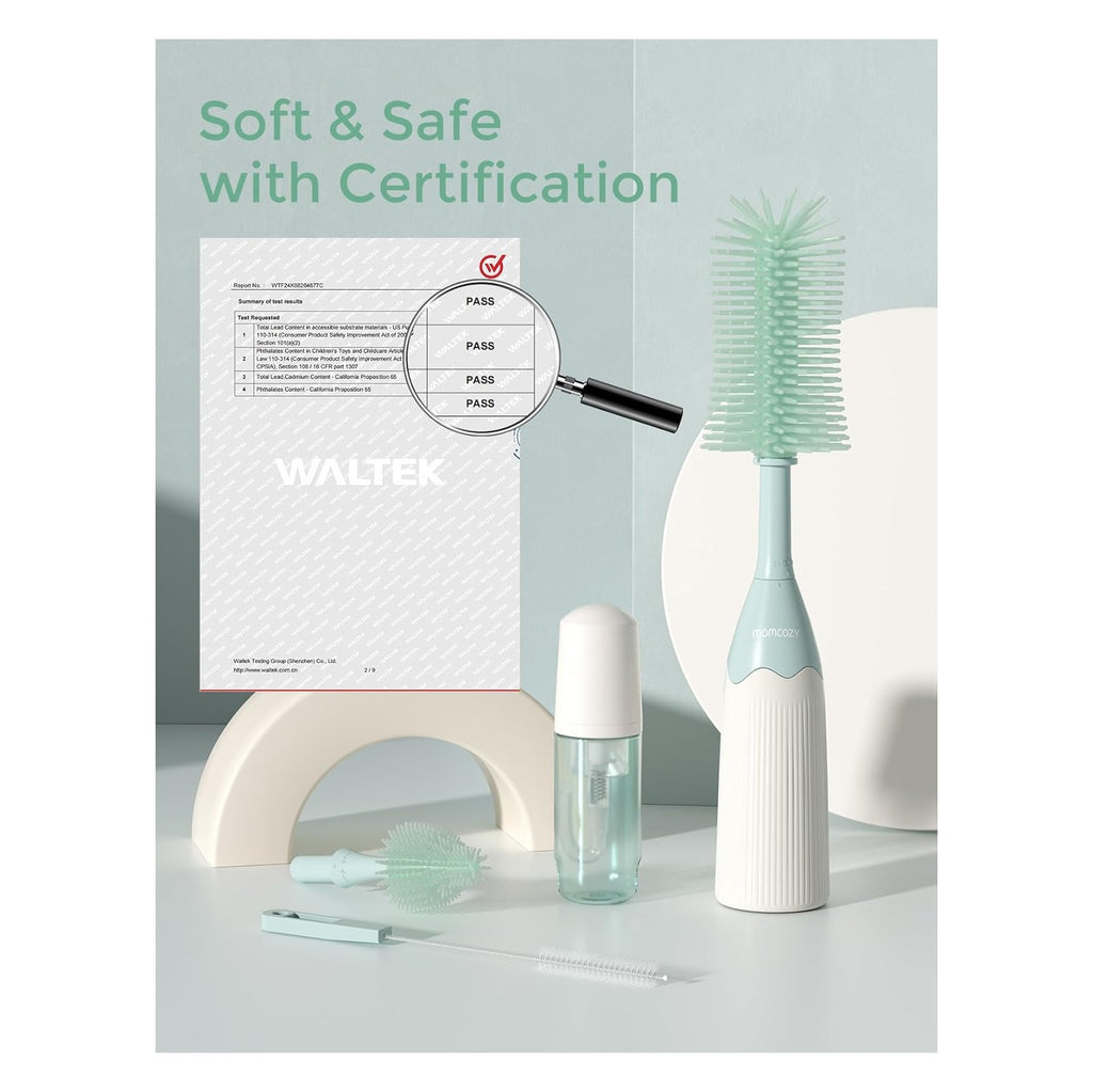 Bottle Brush Kit with Push-Press Foam Design - Newborn Essentials Gift, Portable Cleaning Tool for Home & Travel, Baby Bottle Cleaner Brush for Breast Pumps & Nipples