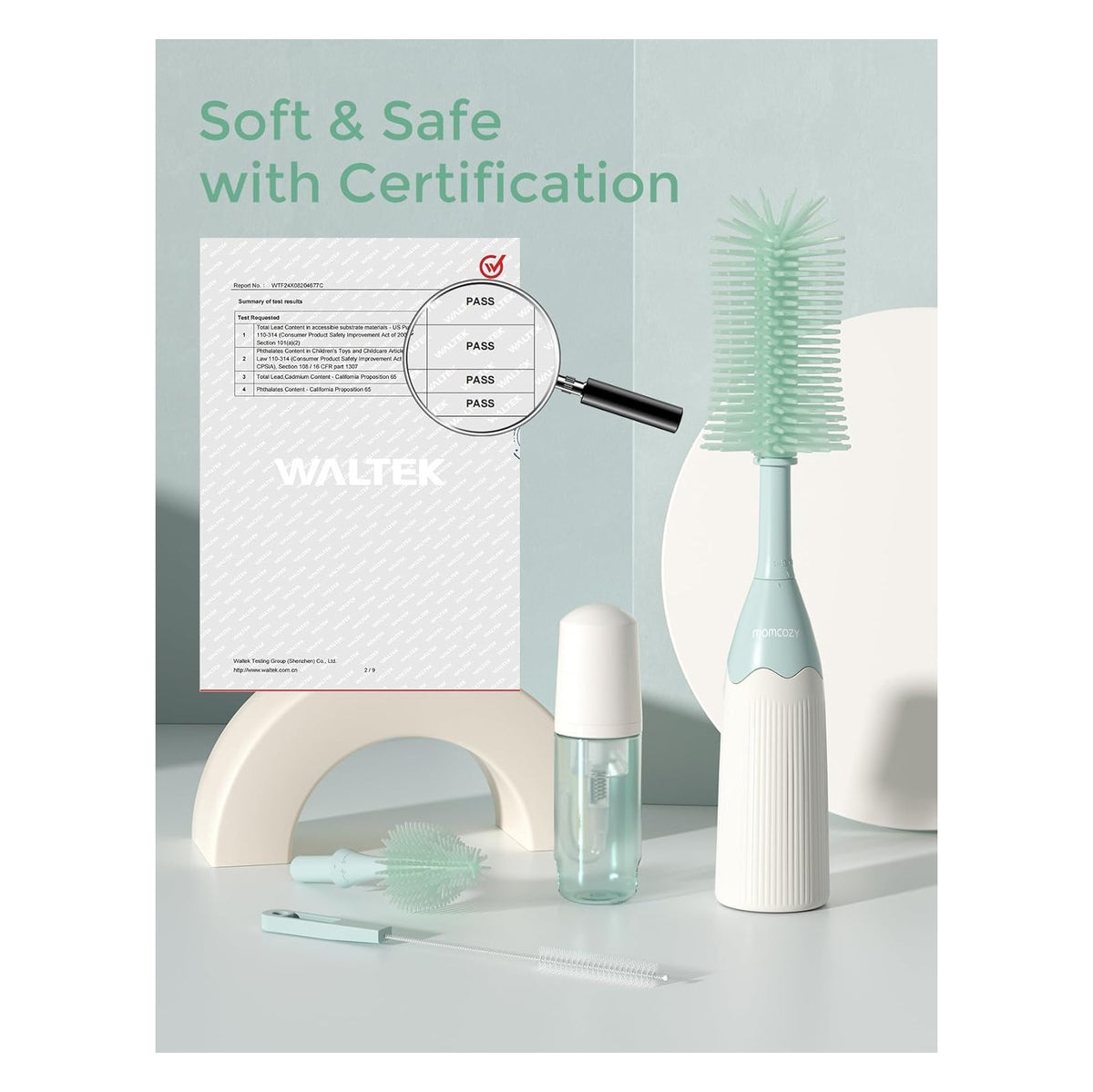 Bottle Brush Kit with Push-Press Foam Design - Newborn Essentials Gift, Portable Cleaning Tool for Home & Travel, Baby Bottle Cleaner Brush for Breast Pumps & Nipples