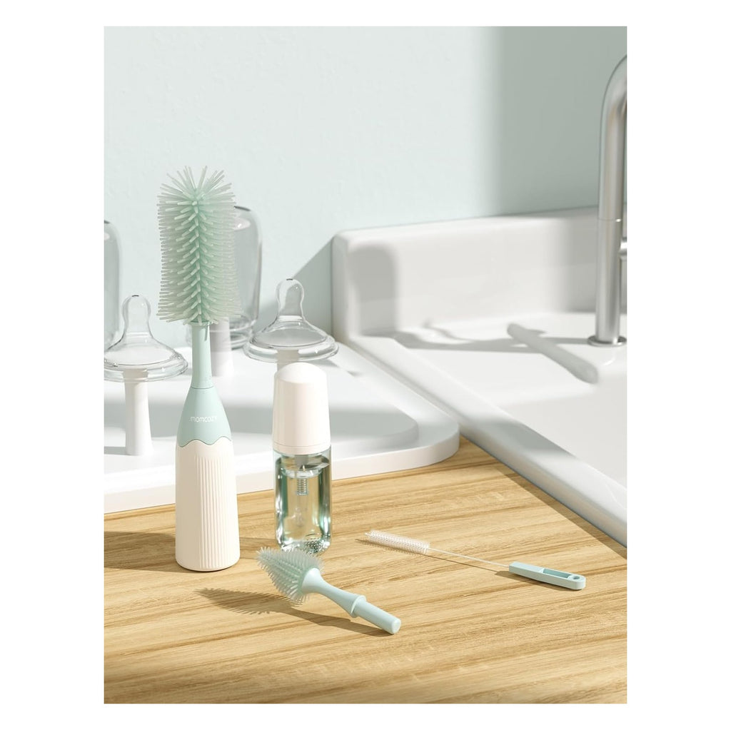 Bottle Brush Kit with Push-Press Foam Design - Newborn Essentials Gift, Portable Cleaning Tool for Home & Travel, Baby Bottle Cleaner Brush for Breast Pumps & Nipples