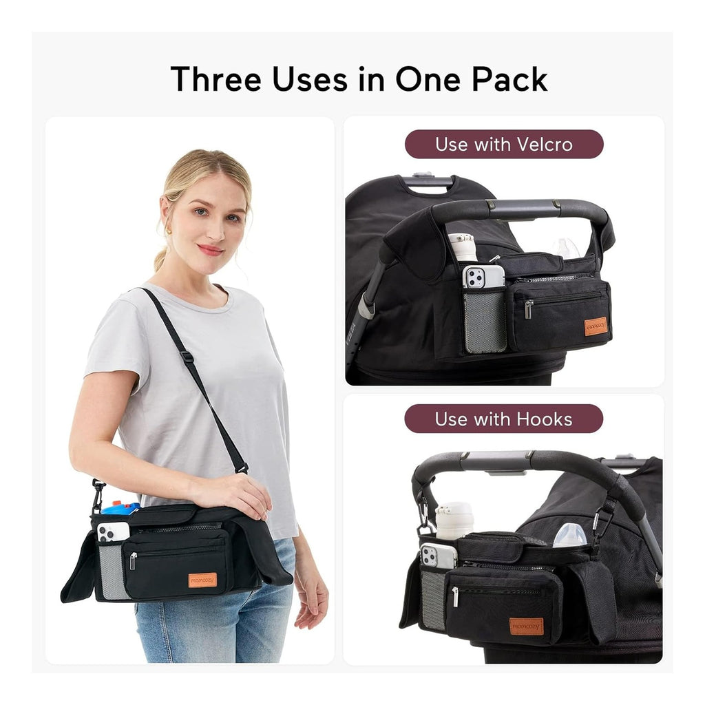 Universal Stroller Organizer with Insulated Cup Holder Detachable Phone Bag & Shoulder Strap, Fits for Stroller Like Uppababy, Baby Jogger, Britax, BOB, Umbrella and Pet Stroller