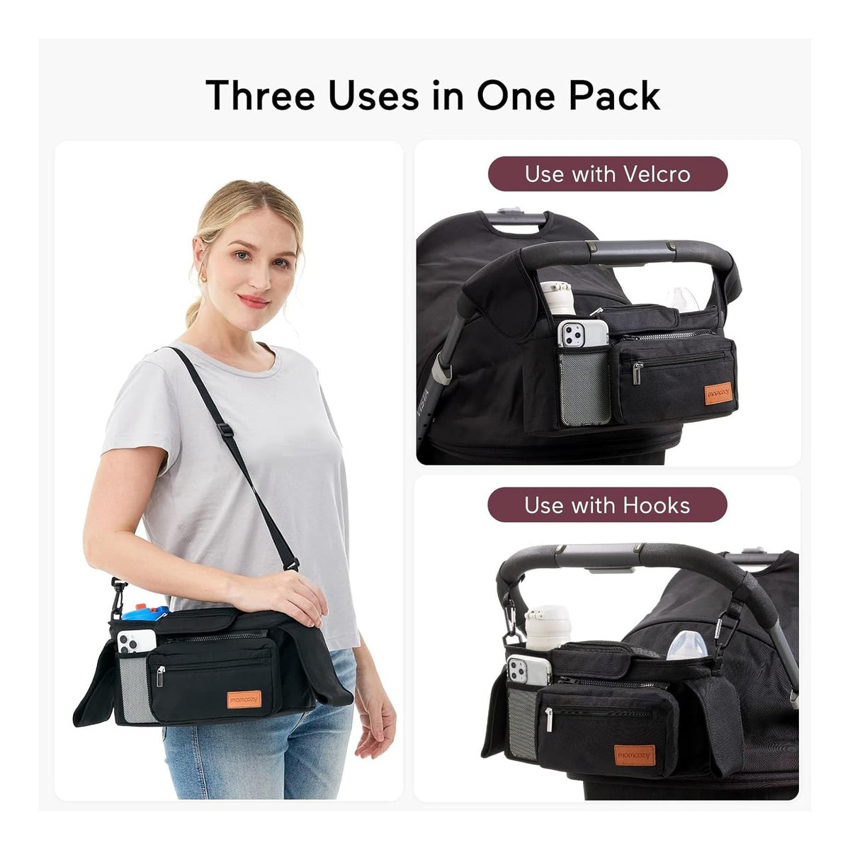 Universal Stroller Organizer with Insulated Cup Holder Detachable Phone Bag & Shoulder Strap, Fits for Stroller Like Uppababy, Baby Jogger, Britax, BOB, Umbrella and Pet Stroller
