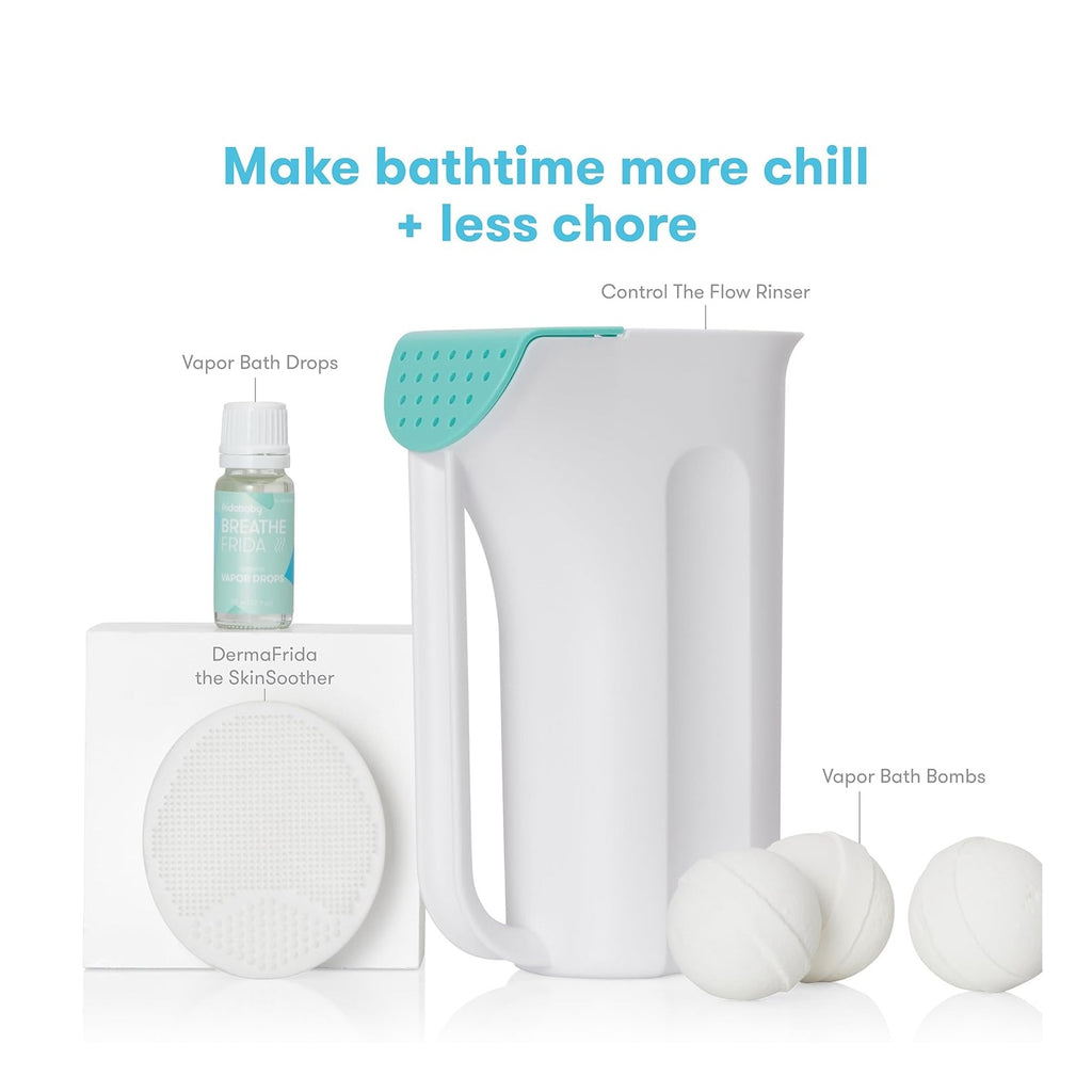 Baby Baby Bath Upgrade Kit | Infant and Toddler Bath Essentials, Rinser Cup, Baby Bath Silicone Brush, Bath Bombs, Essential Oil Vapor Drops, white