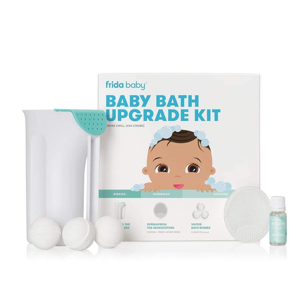 Baby Baby Bath Upgrade Kit | Infant and Toddler Bath Essentials, Rinser Cup, Baby Bath Silicone Brush, Bath Bombs, Essential Oil Vapor Drops, white