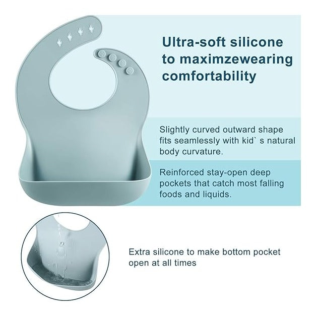 Set of 3 Silicone Baby Bibs Waterproof, Soft, Unisex, 10-72 Months
