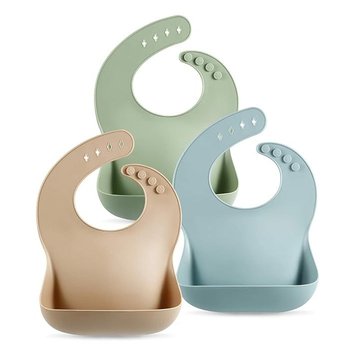 Set of 3 Silicone Baby Bibs Waterproof, Soft, Unisex, 10-72 Months