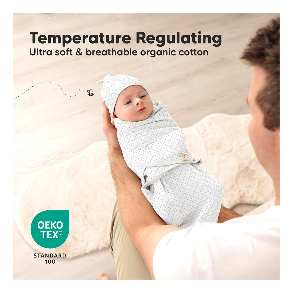 3-Pack Organic Swaddles for Newborns Girls, Boys with Hats - Soft Cotton Baby Sleep Sacks 0-3 Months, Breathable Baby Hats and Swaddles 0-3 Months, Newborn Essentials Must Haves
