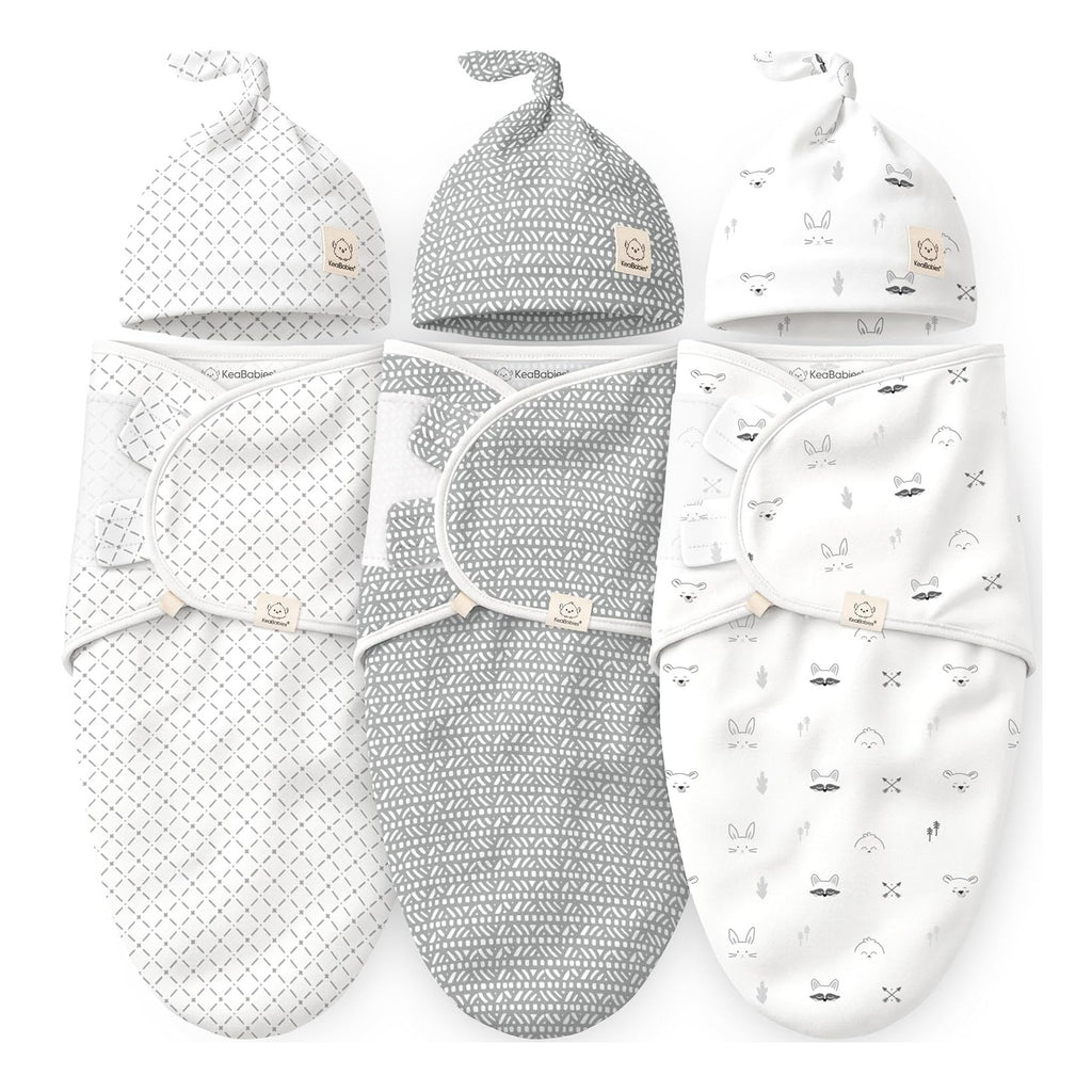 3-Pack Organic Swaddles for Newborns Girls, Boys with Hats - Soft Cotton Baby Sleep Sacks 0-3 Months, Breathable Baby Hats and Swaddles 0-3 Months, Newborn Essentials Must Haves