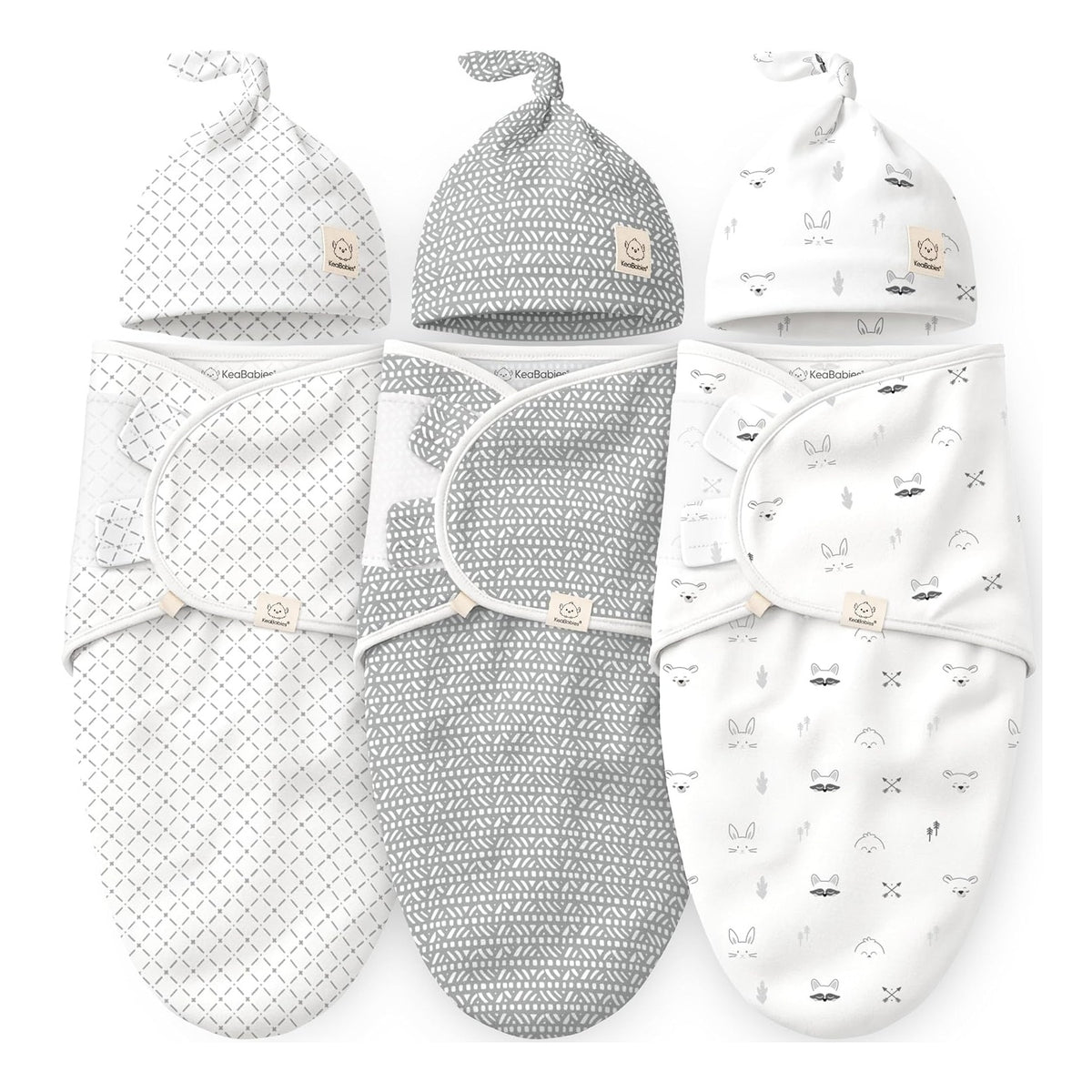 3-Pack Organic Swaddles for Newborns Girls, Boys with Hats - Soft Cotton Baby Sleep Sacks 0-3 Months, Breathable Baby Hats and Swaddles 0-3 Months, Newborn Essentials Must Haves