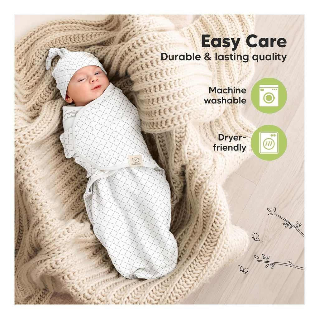 3-Pack Organic Swaddles for Newborns Girls, Boys with Hats - Soft Cotton Baby Sleep Sacks 0-3 Months, Breathable Baby Hats and Swaddles 0-3 Months, Newborn Essentials Must Haves