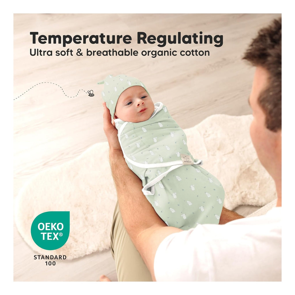 3-Pack Organic Swaddles for Newborns Girls, Boys with Hats - Soft Cotton Baby Sleep Sacks 0-3 Months, Breathable Baby Hats and Swaddles 0-3 Months, Newborn Essentials Must Haves
