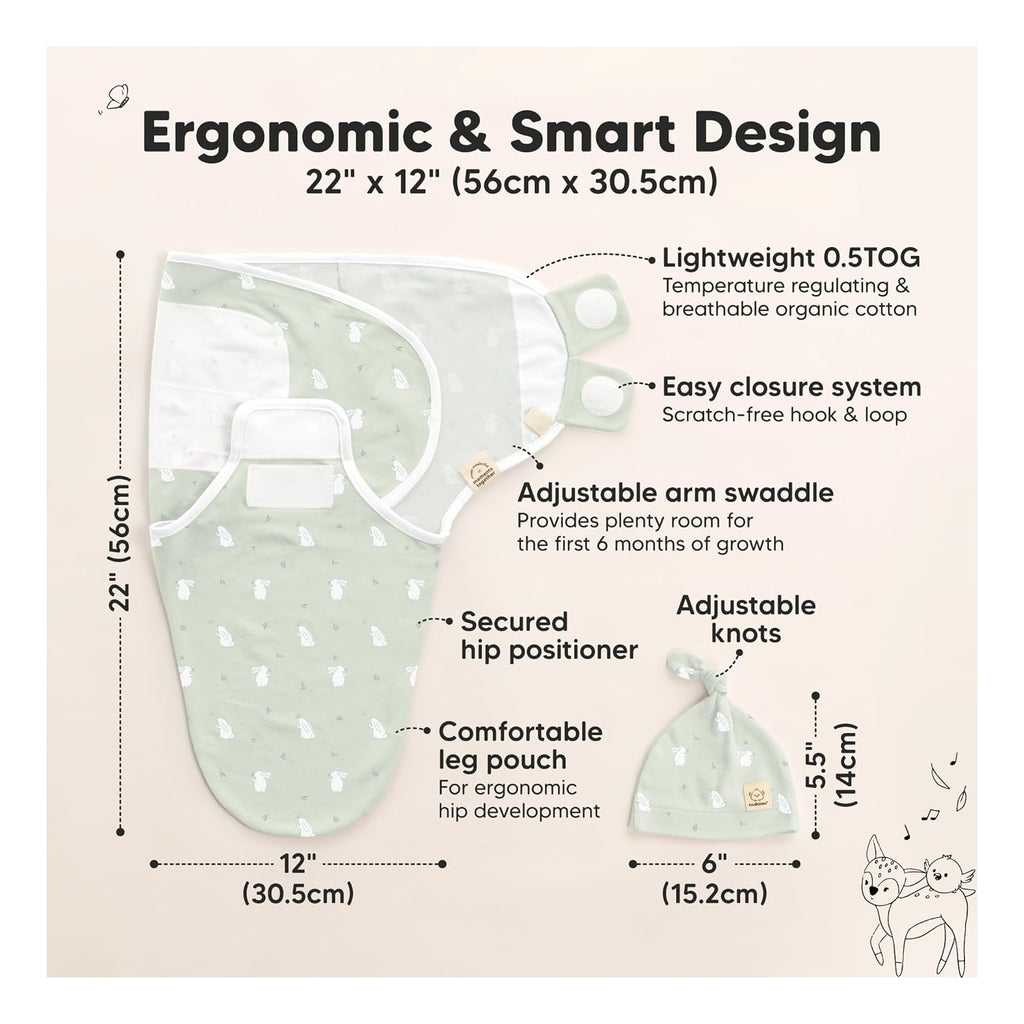 3-Pack Organic Swaddles for Newborns Girls, Boys with Hats - Soft Cotton Baby Sleep Sacks 0-3 Months, Breathable Baby Hats and Swaddles 0-3 Months, Newborn Essentials Must Haves