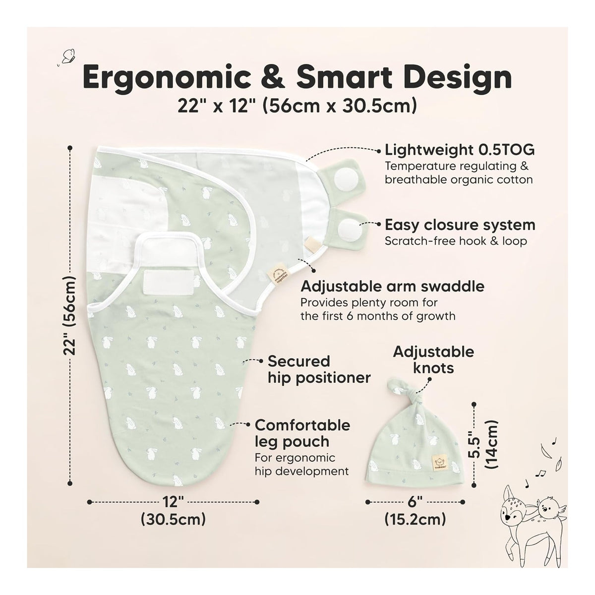 3-Pack Organic Swaddles for Newborns Girls, Boys with Hats - Soft Cotton Baby Sleep Sacks 0-3 Months, Breathable Baby Hats and Swaddles 0-3 Months, Newborn Essentials Must Haves