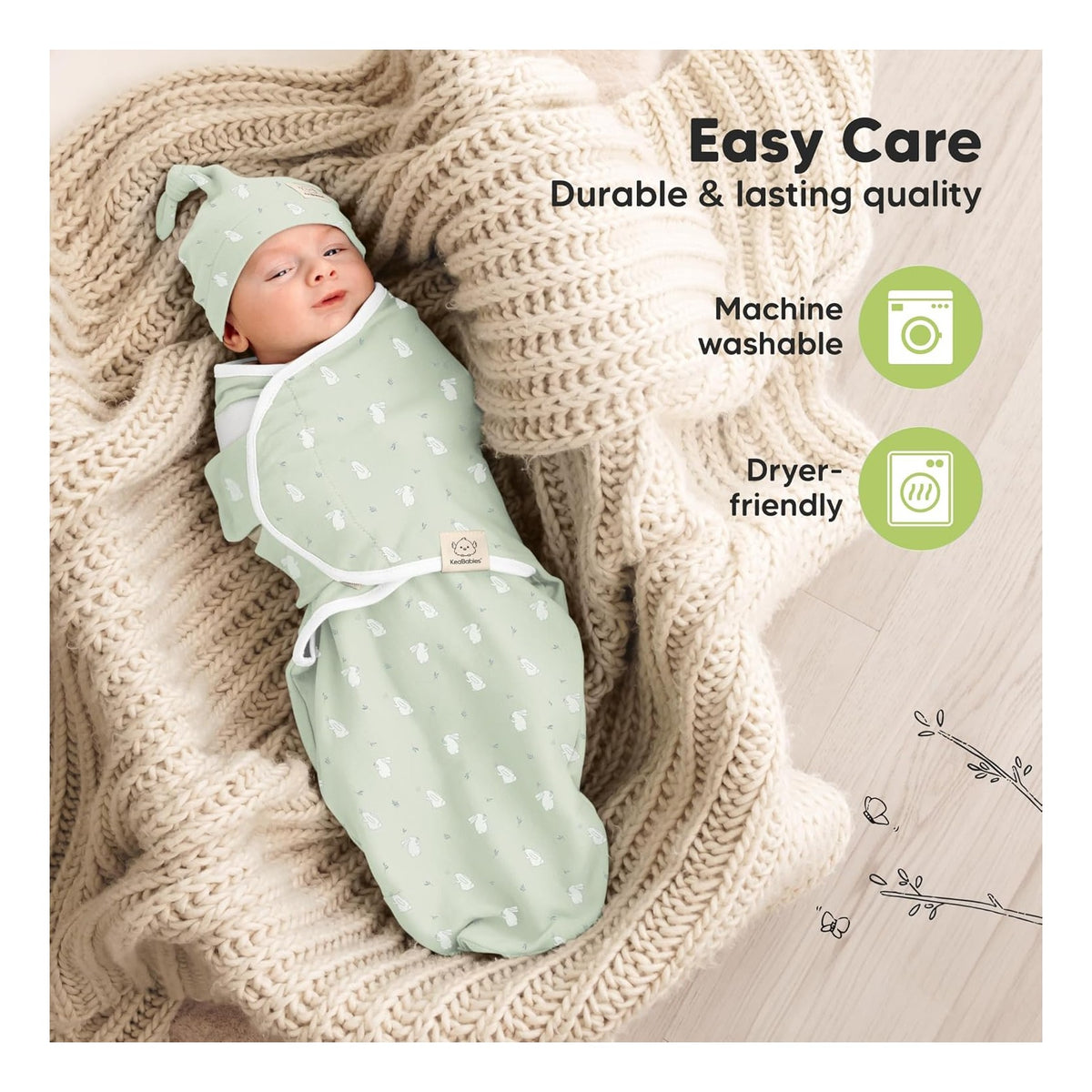 3-Pack Organic Swaddles for Newborns Girls, Boys with Hats - Soft Cotton Baby Sleep Sacks 0-3 Months, Breathable Baby Hats and Swaddles 0-3 Months, Newborn Essentials Must Haves