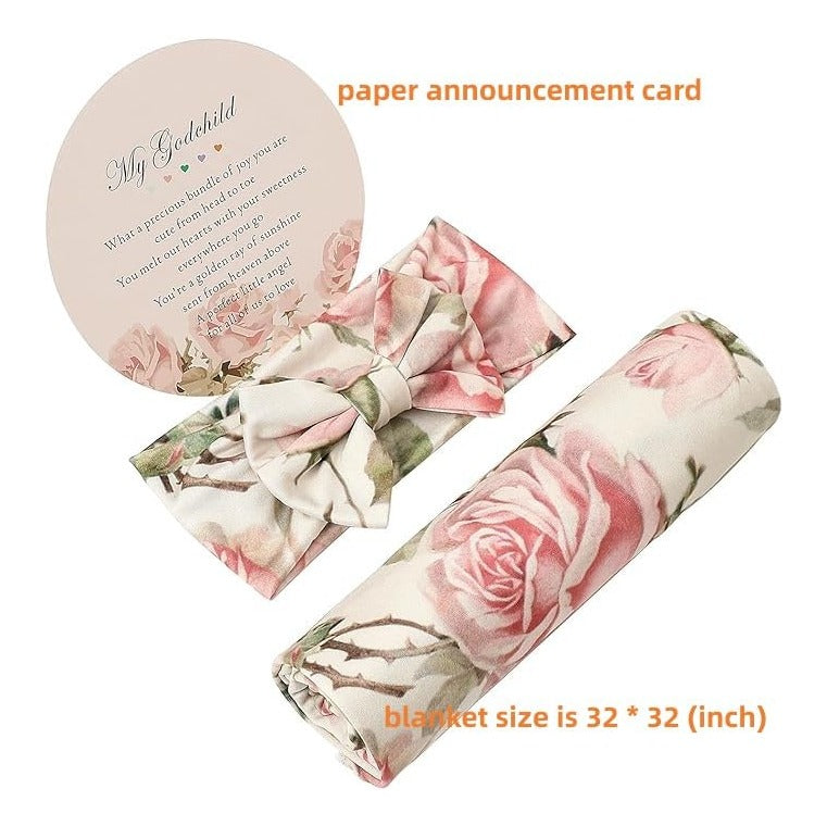Newborn Receiving Blanket Headband Set Baby Flower Swaddle