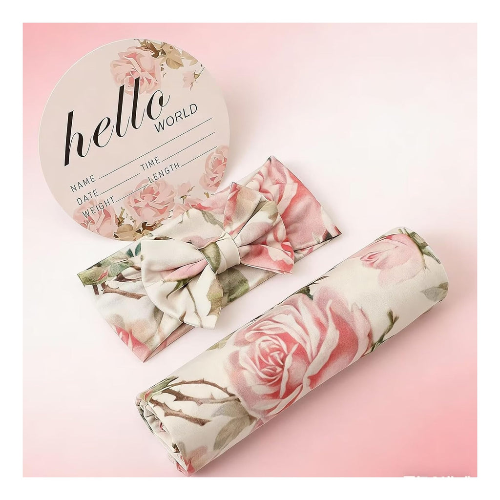 Newborn Receiving Blanket Headband Set Baby Flower Swaddle