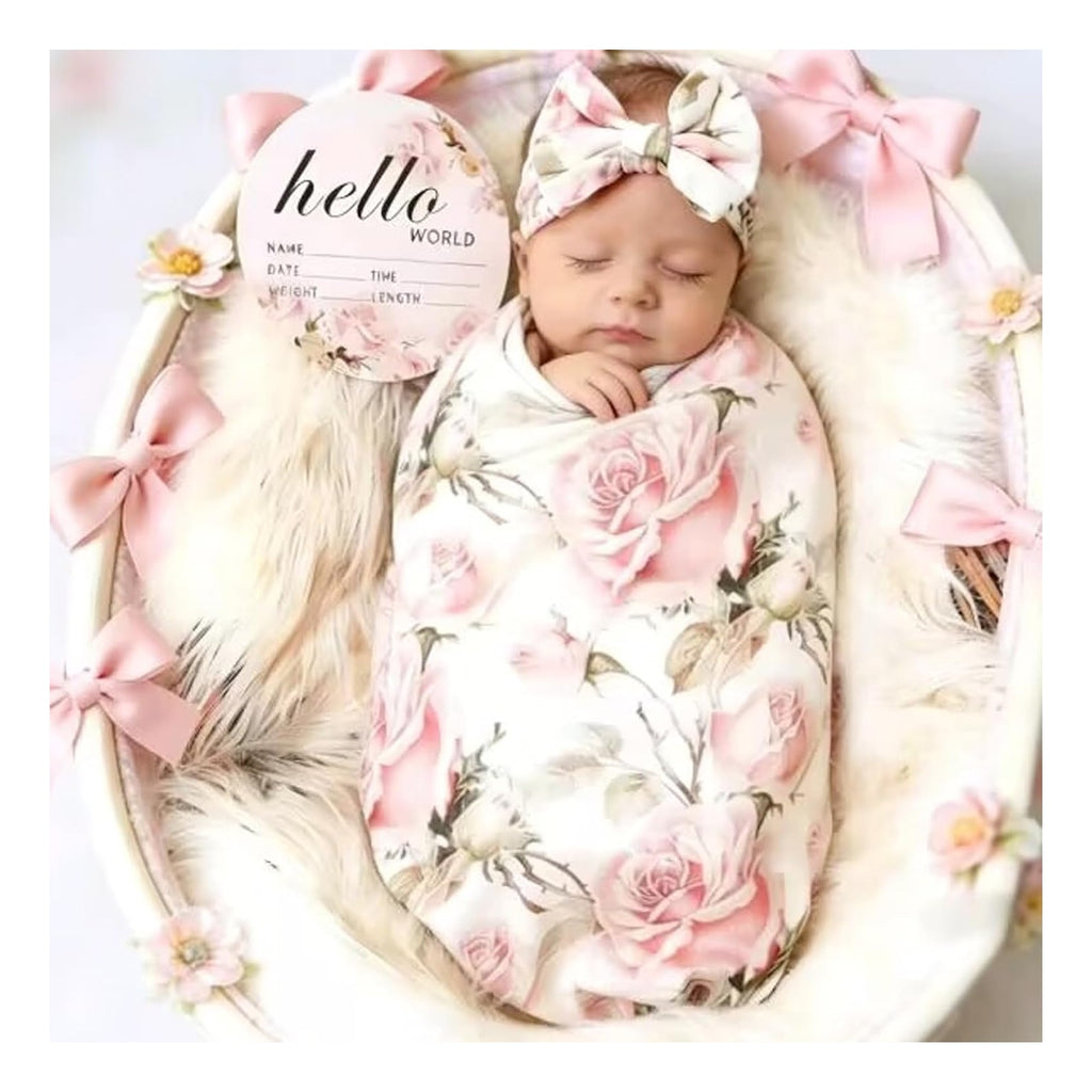 Newborn Receiving Blanket Headband Set Baby Flower Swaddle