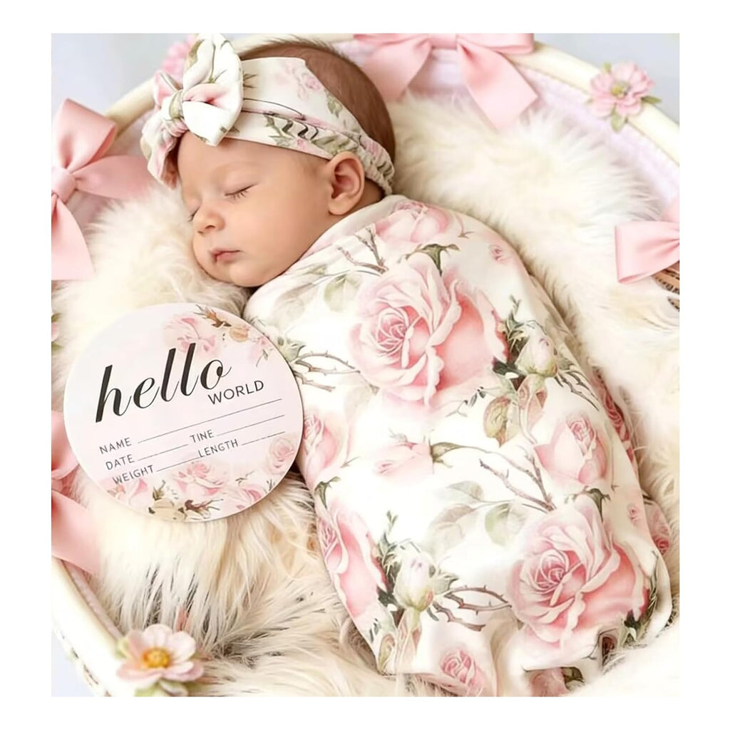 Newborn Receiving Blanket Headband Set Baby Flower Swaddle