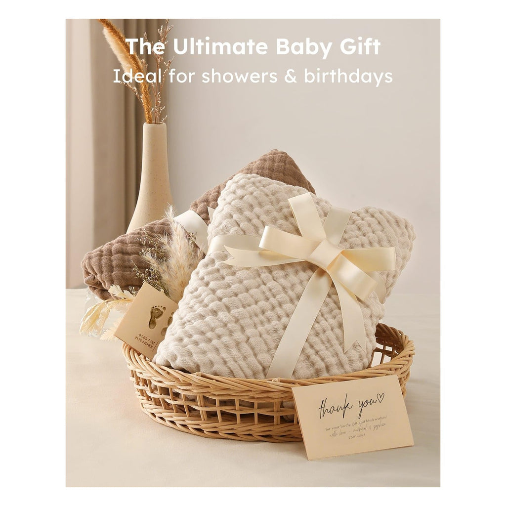 Hooded Baby Towels for Newborn 2 Pack 100% Muslin Organic Cotton Baby Bath Towel with Hood for Babies, Infant, Toddler and Kids, 32x32Inch, Soft and Absorbent Newborn Essential, Beige&Coffee