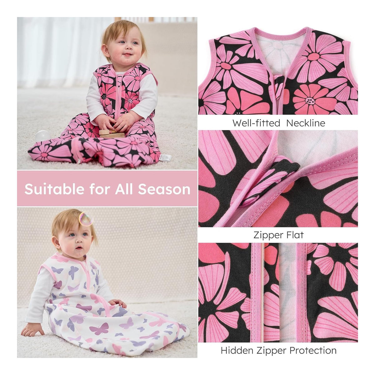 Baby Sleep Sack 0-6 Months Wearable Blanket for Babies 100% Organic Cotton 2-Way Zipper TOG 0.5 Toddler Sleeping Sack 3 Pack, Comfy Lightweight Sleep Sacks