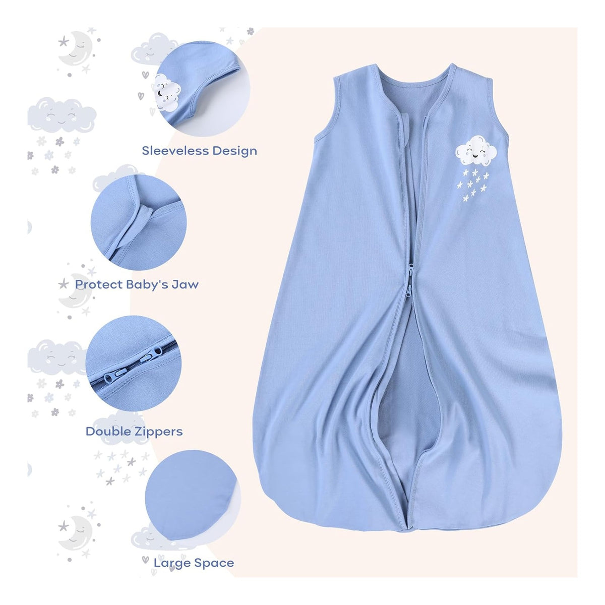 Baby Sleep Sack 0-6 Months Baby Wearable Blanket 100% Organic Cotton 2-Way Zipper TOG 0.5 Toddler Sleeping Sack 3, Lightweight Sleep Sacks for Babies Visit the Yoofoss Store
