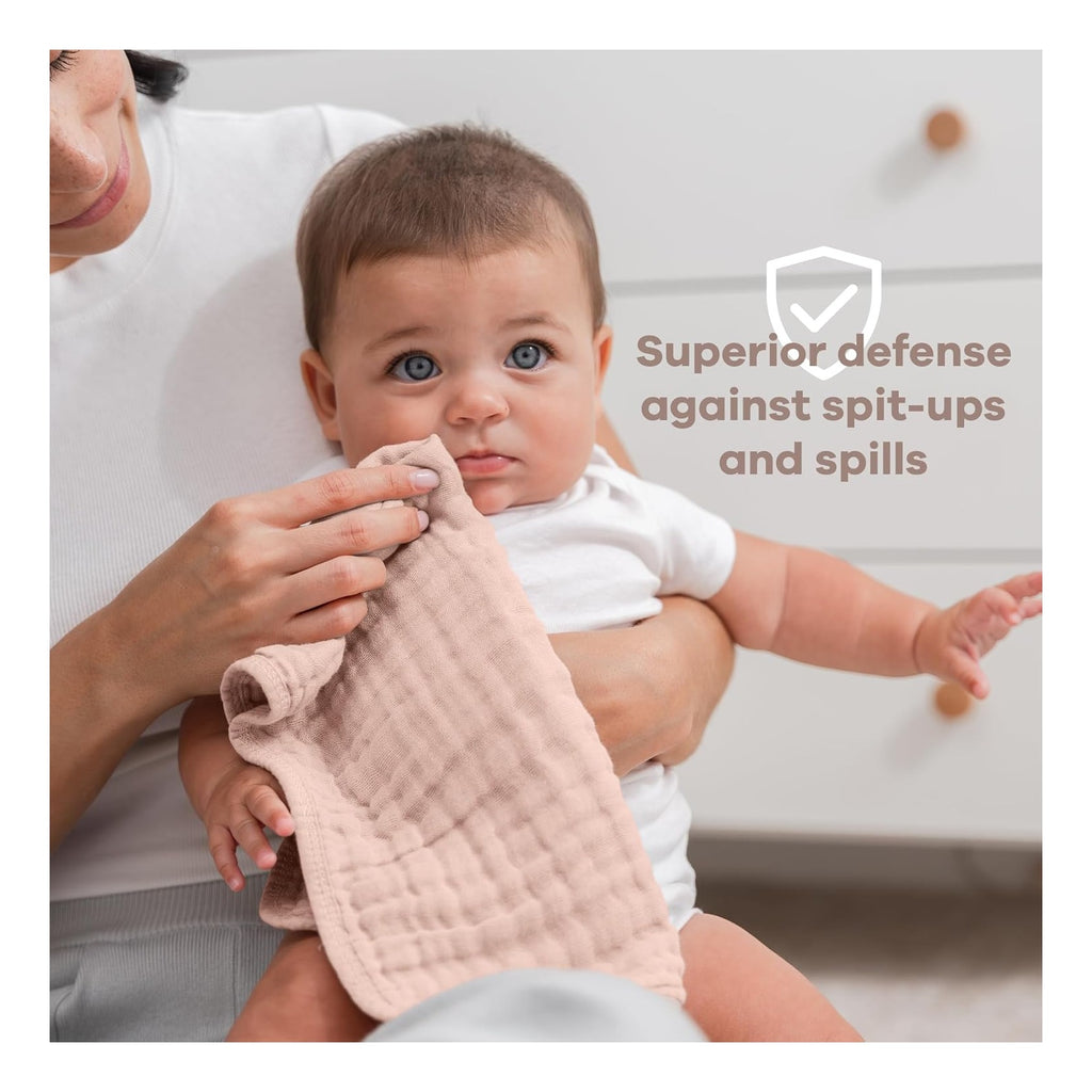 Muslin Burp Cloths 20" x 10", Pack of 10 - Large, 6-Layer, Ultra Absorbent 100% Cotton for Baby Drool and Messes - Soft, Safe & Gentle Baby Burp Cloths for Boys & Girls - Multi