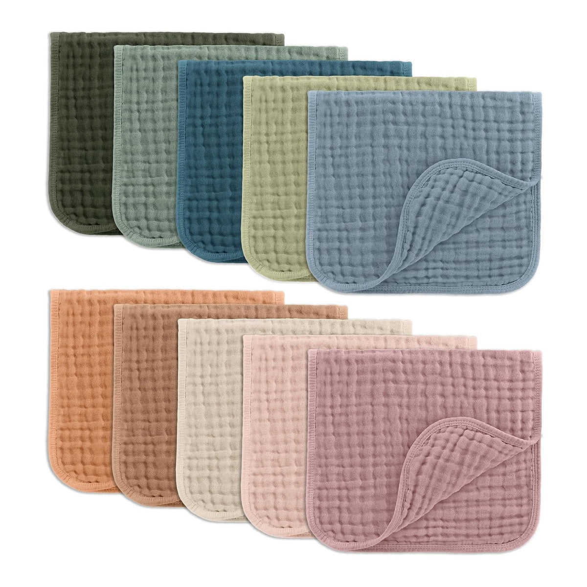 Muslin Burp Cloths 20" x 10", Pack of 10 - Large, 6-Layer, Ultra Absorbent 100% Cotton for Baby Drool and Messes - Soft, Safe & Gentle Baby Burp Cloths for Boys & Girls - Multi