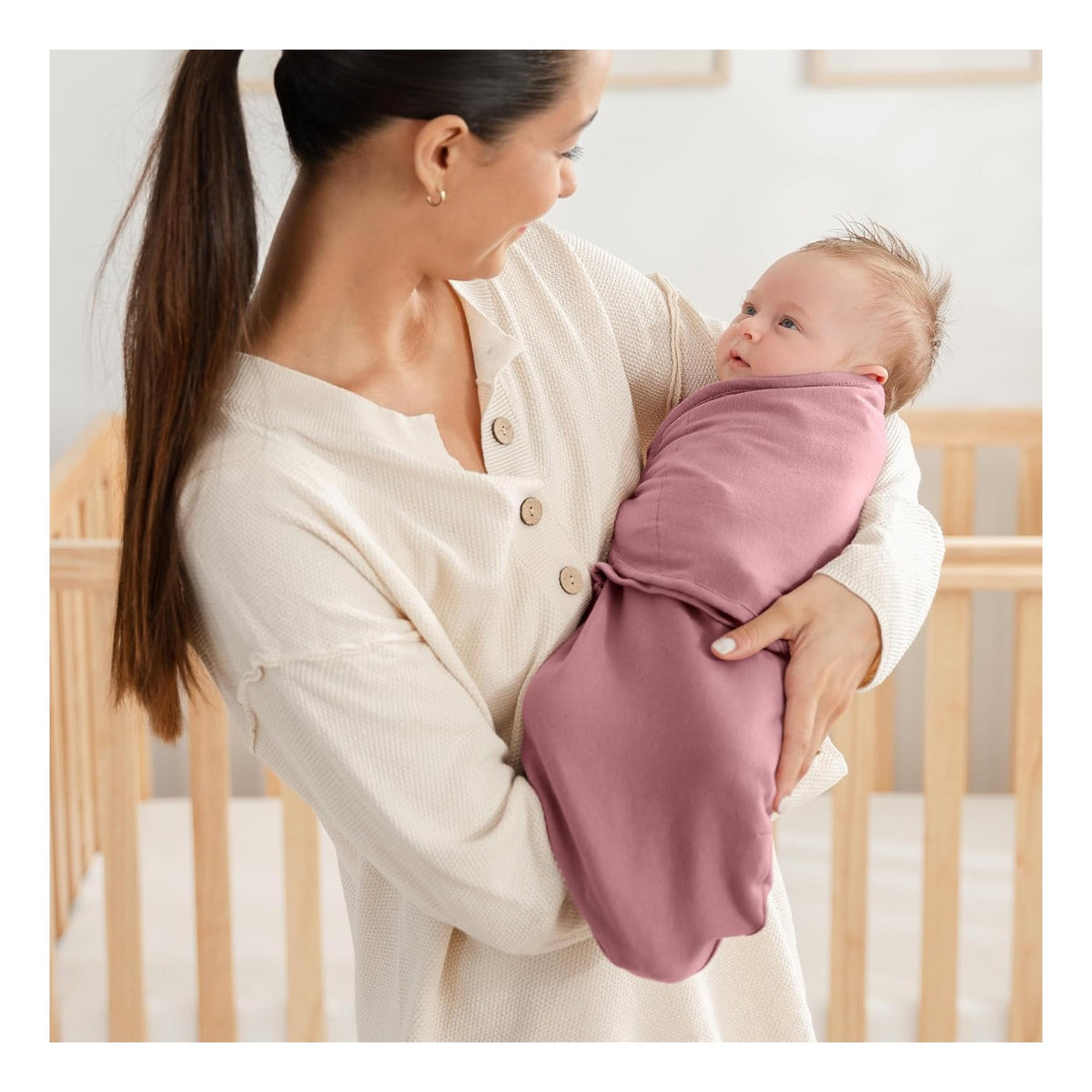 Easy Swaddle Blanket, 3 Pack - 100% Cotton Newborn Wrap, Small for 0-3 Months Infants, Breathable and Durable Sleep Sack for Babies - Blush, Mauve & Mulberry