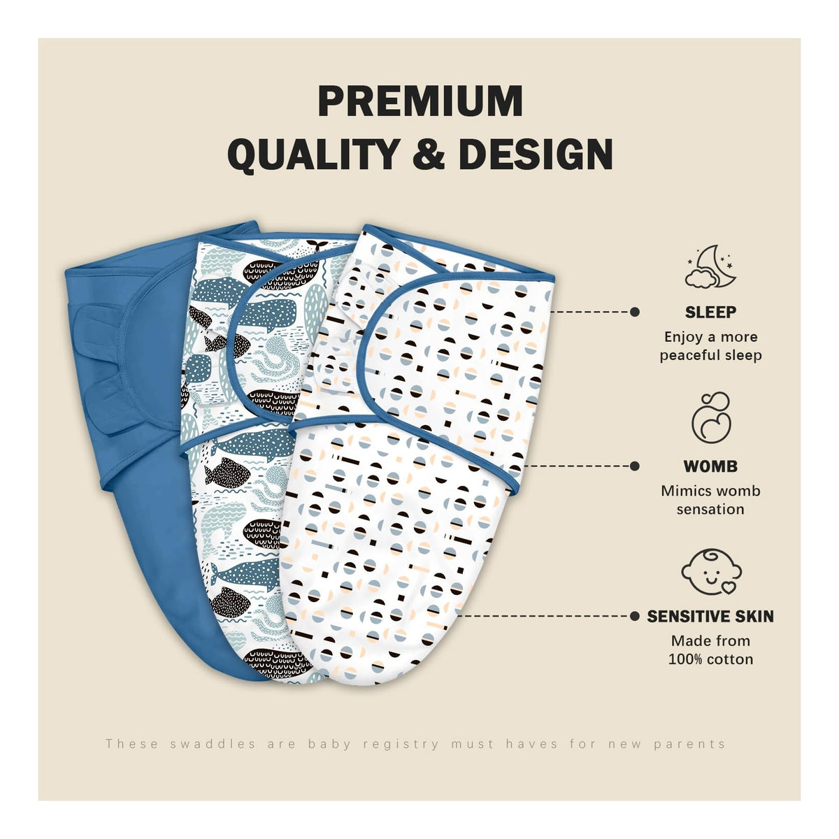 3-Pack Baby Swaddle Sleep Sacks - Newborn Swaddle Sack - Ergonomic Baby Swaddles Blanket Warp for Boys and Girls - Baby Essentials