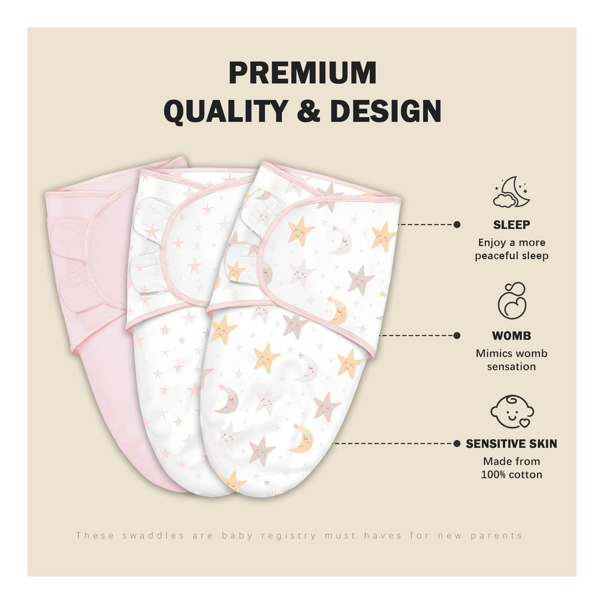 3-Pack Baby Swaddle Sleep Sacks - Newborn Swaddle Sack - Ergonomic Baby Swaddles Blanket Warp for Boys and Girls - Baby Essentials