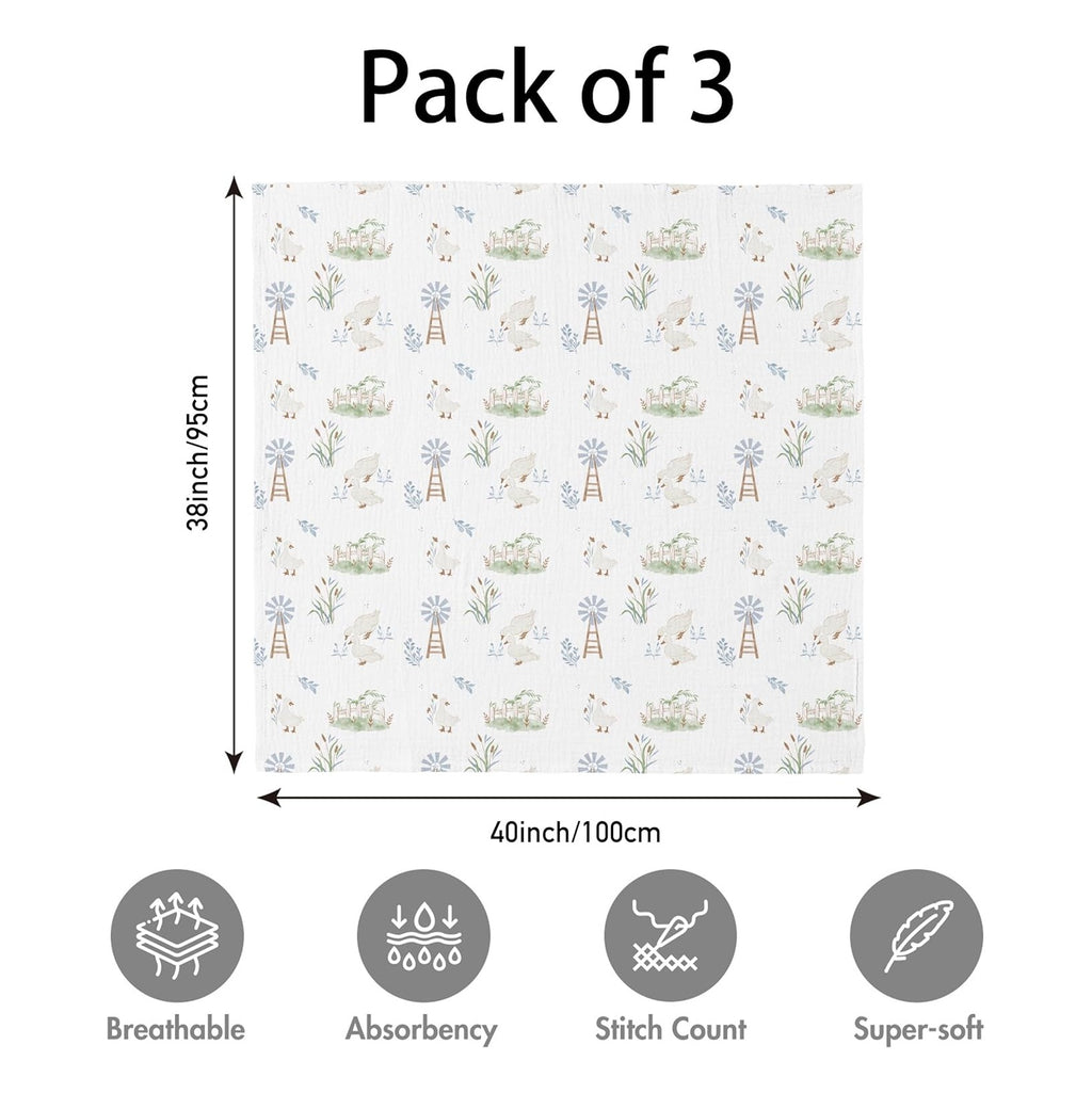 Swaddle Blankets for Newborn, 3 Pack Breathable Soft Receiving Blanket, Large 38 x 40 inches Swaddle Wrap Burping Clothes Diapers, Essentials Infant Shower Items, Toddler Gift