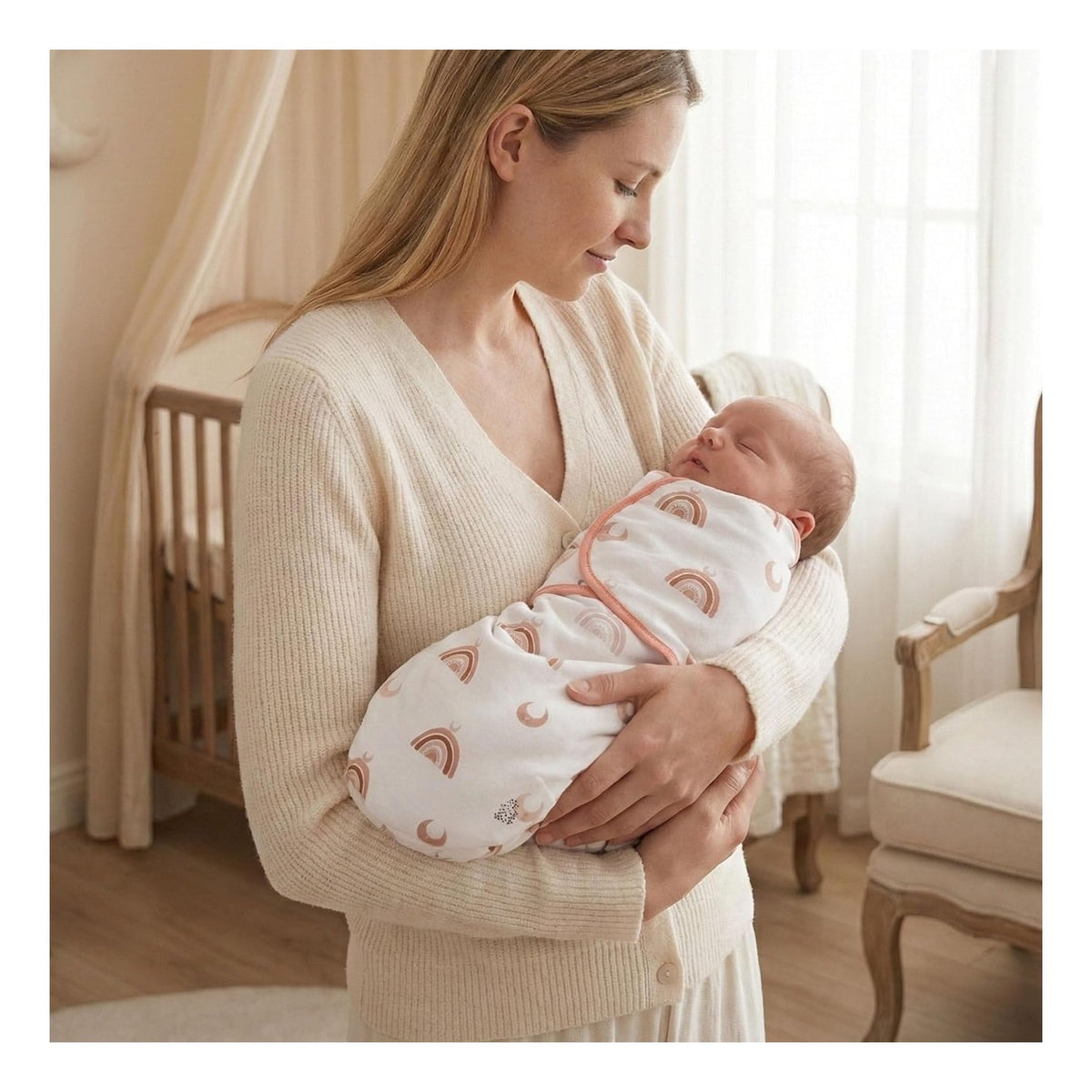 BABY Swaddles for Newborns Organic Cotton, Soft Baby Girl Swaddles 0-3 Months, Womb-Like Sleep Sack Wrap Nursery Swaddling Blankets Rainbow & Sunshine