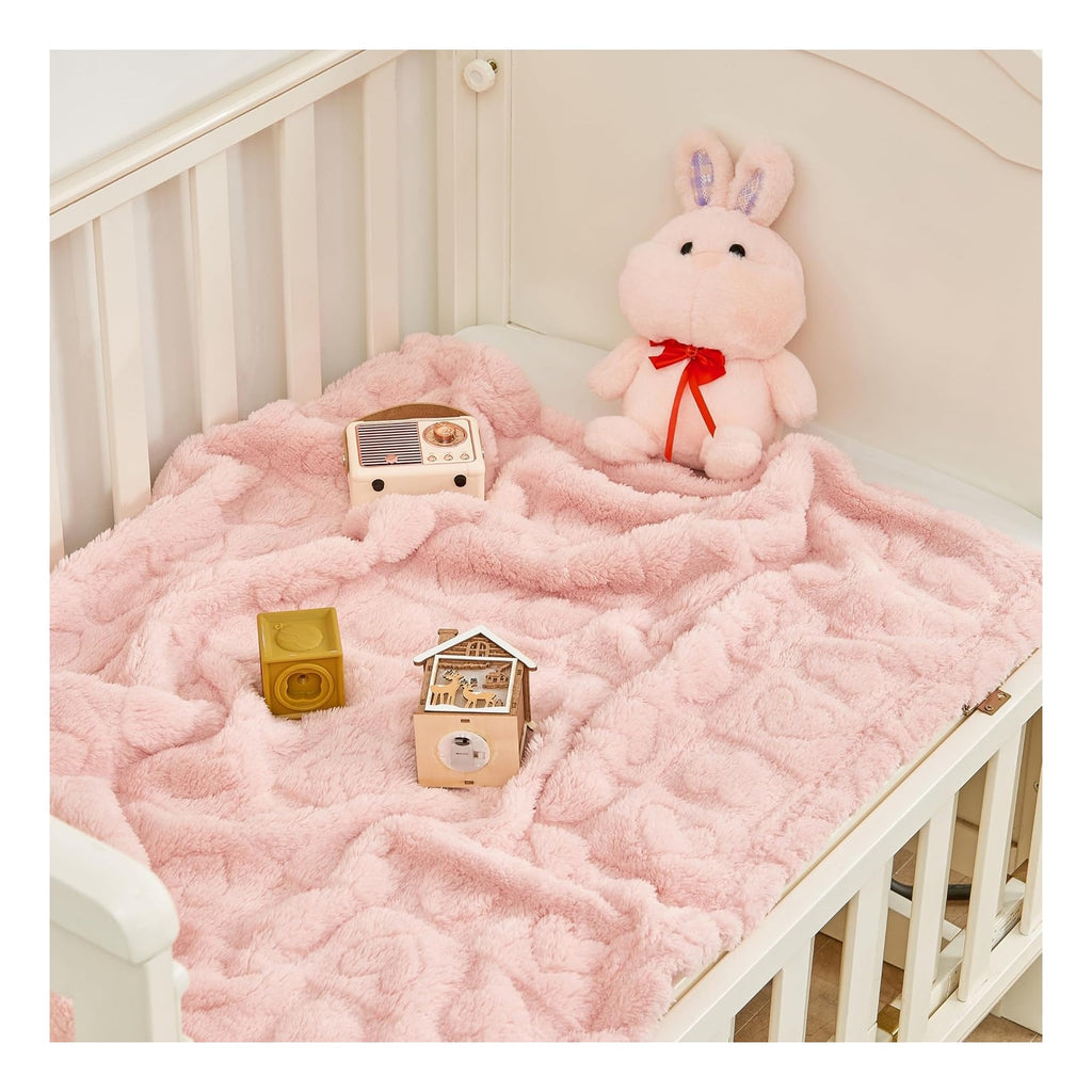 Fleece Baby Blanket Heart Checkered Blanket, Ultra Soft Cozy Baby Blankets for Girls Boys, Fluffy Infant Toddler Newborn Receiving Blankets for Crib Stroller