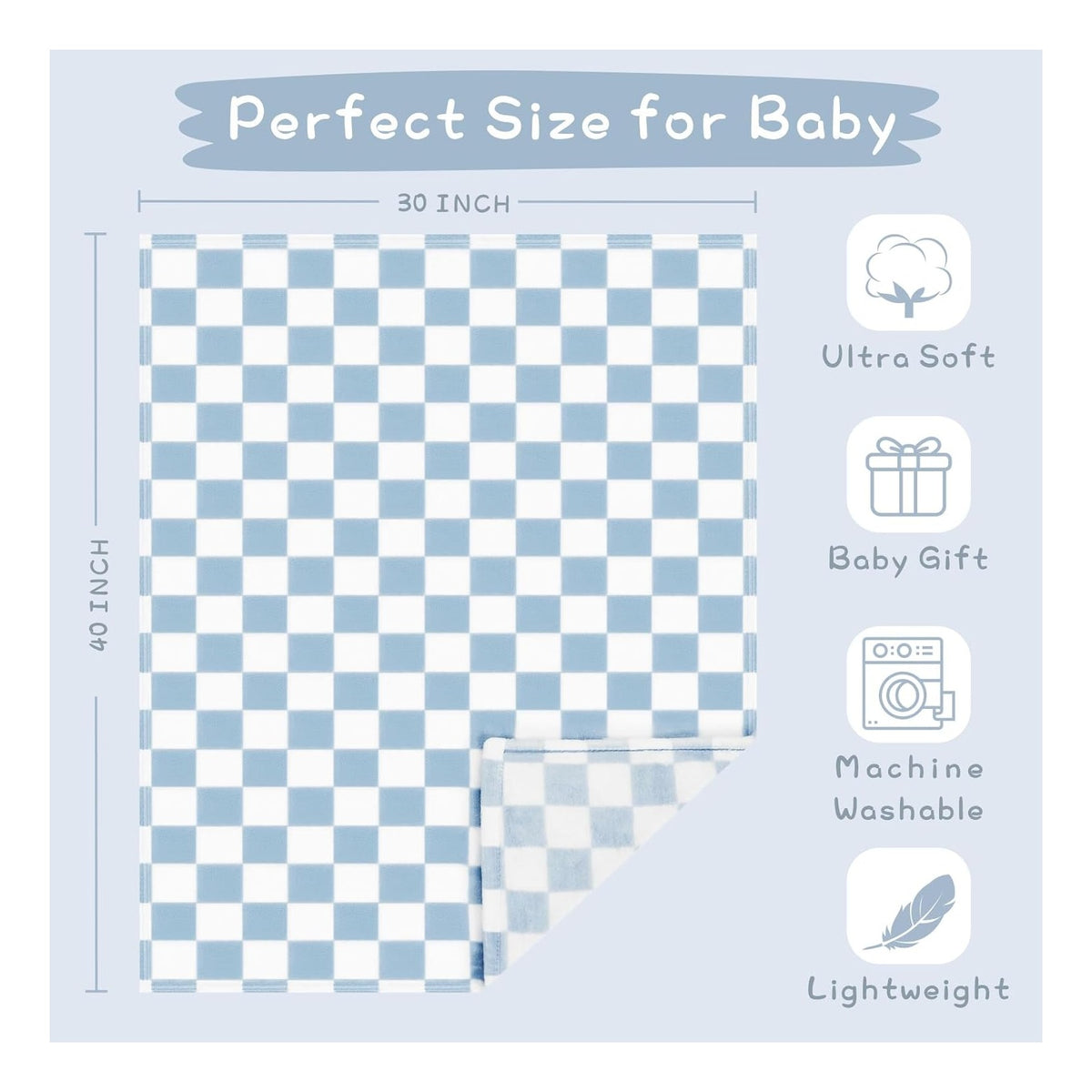 Checkered Baby Blanket Fleece Baby Blankets for Boys, Ultra Soft Cozy Fluffy Infant Toddler Newborn Receiving Blankets for Crib Stroller