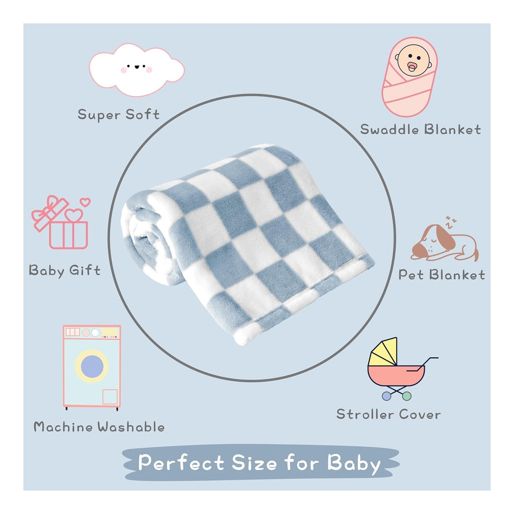 Checkered Baby Blanket Fleece Baby Blankets for Boys, Ultra Soft Cozy Fluffy Infant Toddler Newborn Receiving Blankets for Crib Stroller