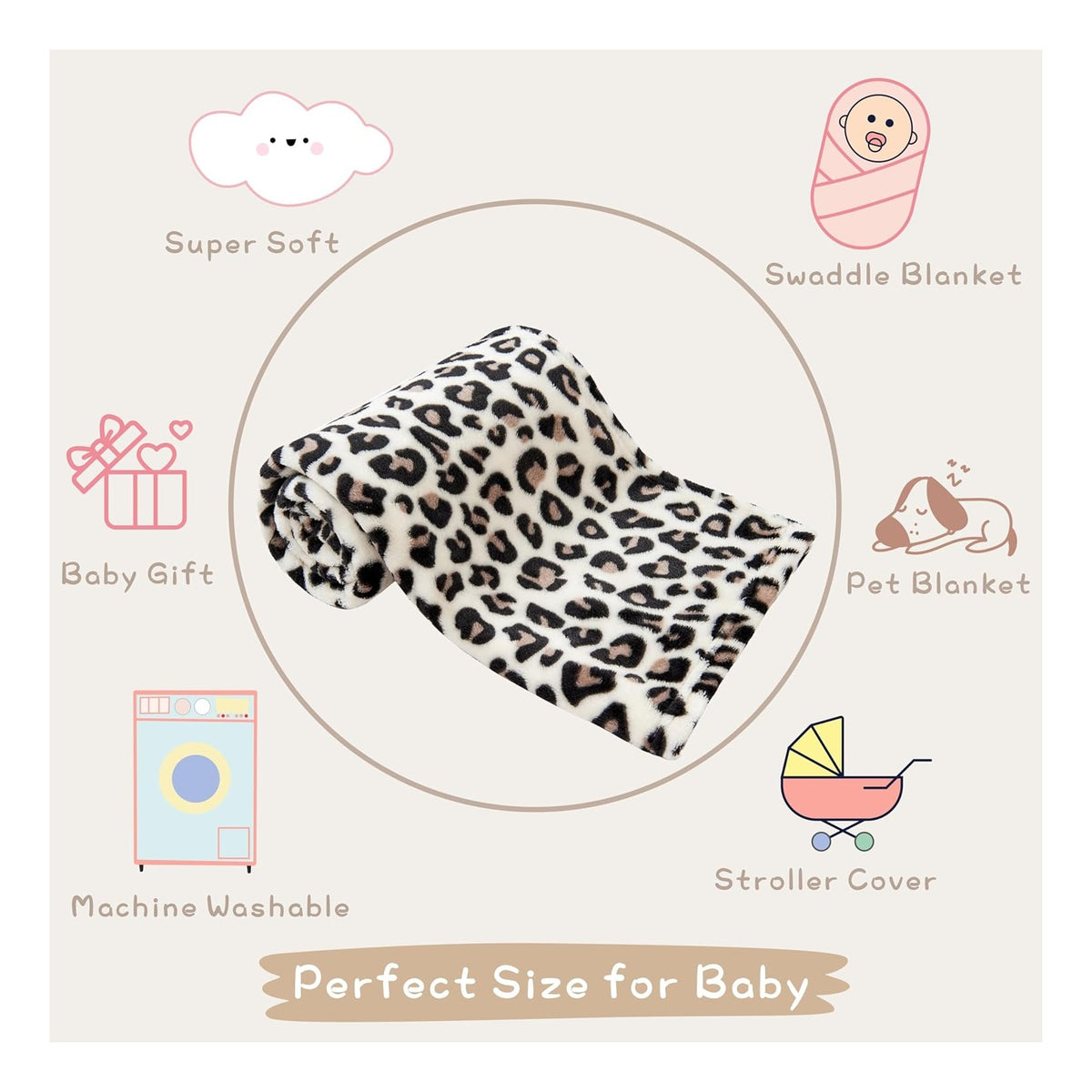 Leopard Print Baby Blanket Fleece Baby Blankets for Boys Girls, Ultra Soft Cozy Fluffy Infant Toddler Newborn Receiving Blankets for Crib Stroller