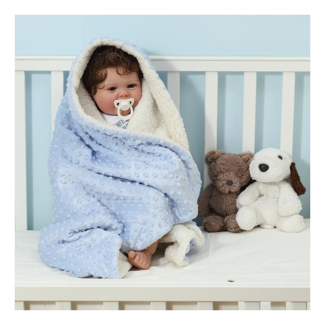 2Pcs 30''X40'' Cute Cozy Fluffy Warm Baby Blankets for Infants Toddlers' Bedding Crib Cot Stroller - Grey Cloud + Blue Sherpa