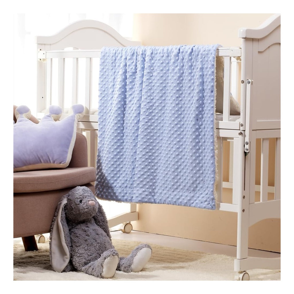 2Pcs 30''X40'' Cute Cozy Fluffy Warm Baby Blankets for Infants Toddlers' Bedding Crib Cot Stroller - Grey Cloud + Blue Sherpa