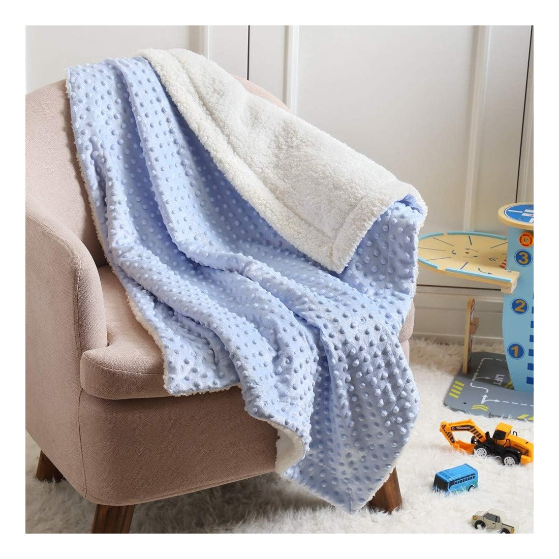 2Pcs 30''X40'' Cute Cozy Fluffy Warm Baby Blankets for Infants Toddlers' Bedding Crib Cot Stroller - Grey Cloud + Blue Sherpa