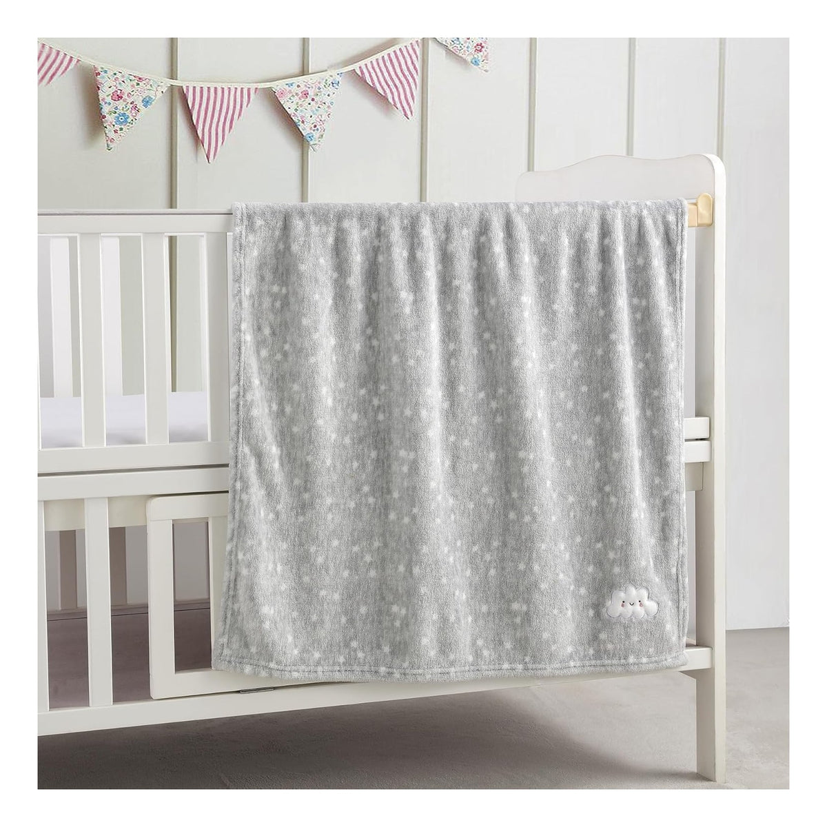 2Pcs 30''X40'' Cute Cozy Fluffy Warm Baby Blankets for Infants Toddlers' Bedding Crib Cot Stroller - Grey Cloud + Blue Sherpa