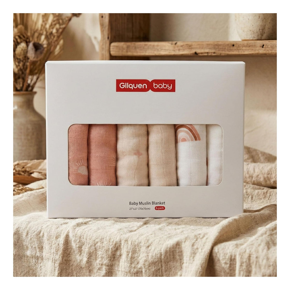 BABY Receiving Blanket Boy Cotton Muslin Swaddle Blankets Girl Newborn Squares Breathable & Soft Thin Baby Blankets Cloths Double Absorbent Infant Swaddling Wrap - 6 Pack