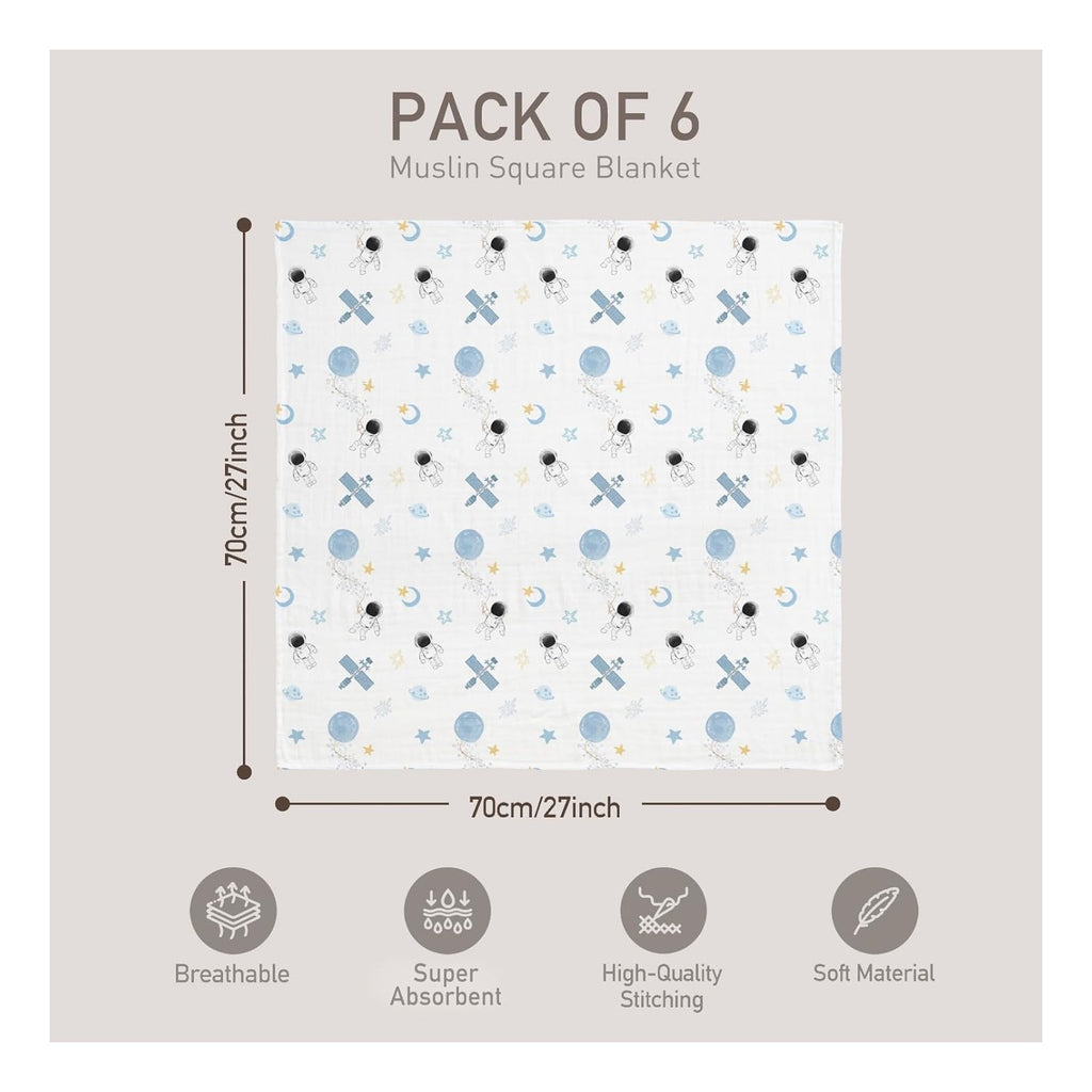 BABY Receiving Blanket Boy Cotton Muslin Swaddle Blankets Girl Newborn Squares Breathable & Soft Thin Baby Blankets Cloths Double Absorbent Infant Swaddling Wrap - 6 Pack