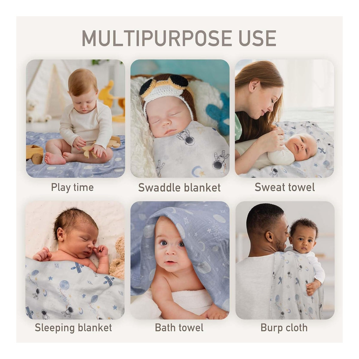 BABY Receiving Blanket Boy Cotton Muslin Swaddle Blankets Girl Newborn Squares Breathable & Soft Thin Baby Blankets Cloths Double Absorbent Infant Swaddling Wrap - 6 Pack