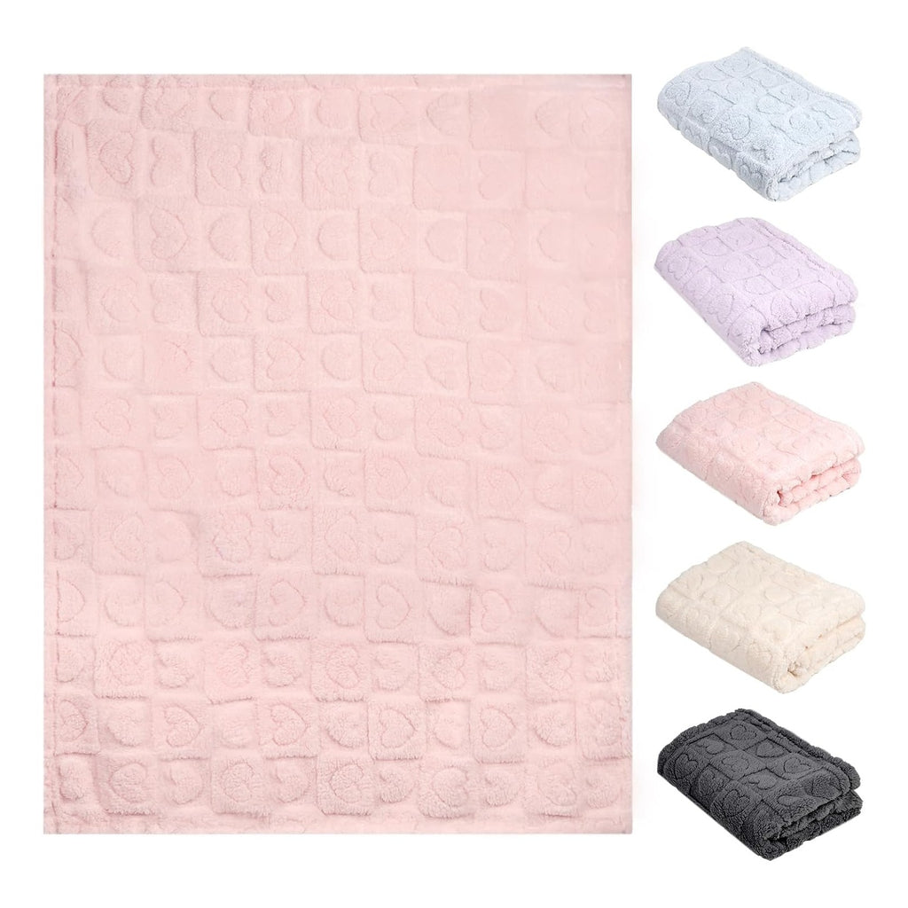 5 Pcs Baby Blanket Heart Checkered Ultra Soft Gift-Ready Plush for Newborns, Nursery & Stroller 30"x40" Beige Gray Blue Purple Light Pink