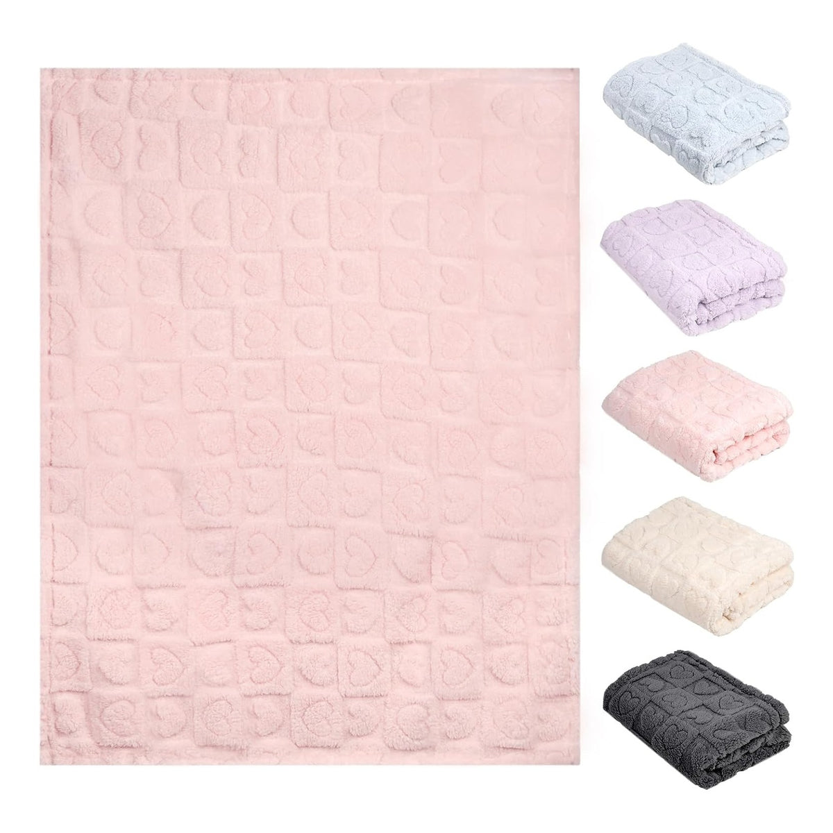 5 Pcs Baby Blanket Heart Checkered Ultra Soft Gift-Ready Plush for Newborns, Nursery & Stroller 30"x40" Beige Gray Blue Purple Light Pink