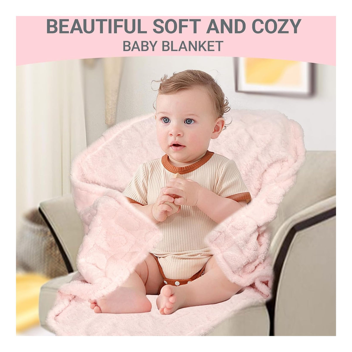 5 Pcs Baby Blanket Heart Checkered Ultra Soft Gift-Ready Plush for Newborns, Nursery & Stroller 30"x40" Beige Gray Blue Purple Light Pink