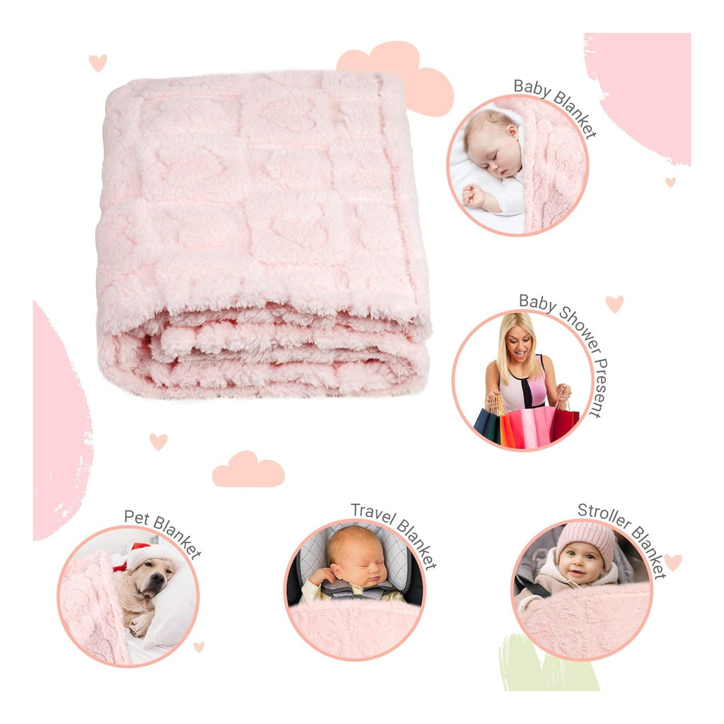 5 Pcs Baby Blanket Heart Checkered Ultra Soft Gift-Ready Plush for Newborns, Nursery & Stroller 30"x40" Beige Gray Blue Purple Light Pink