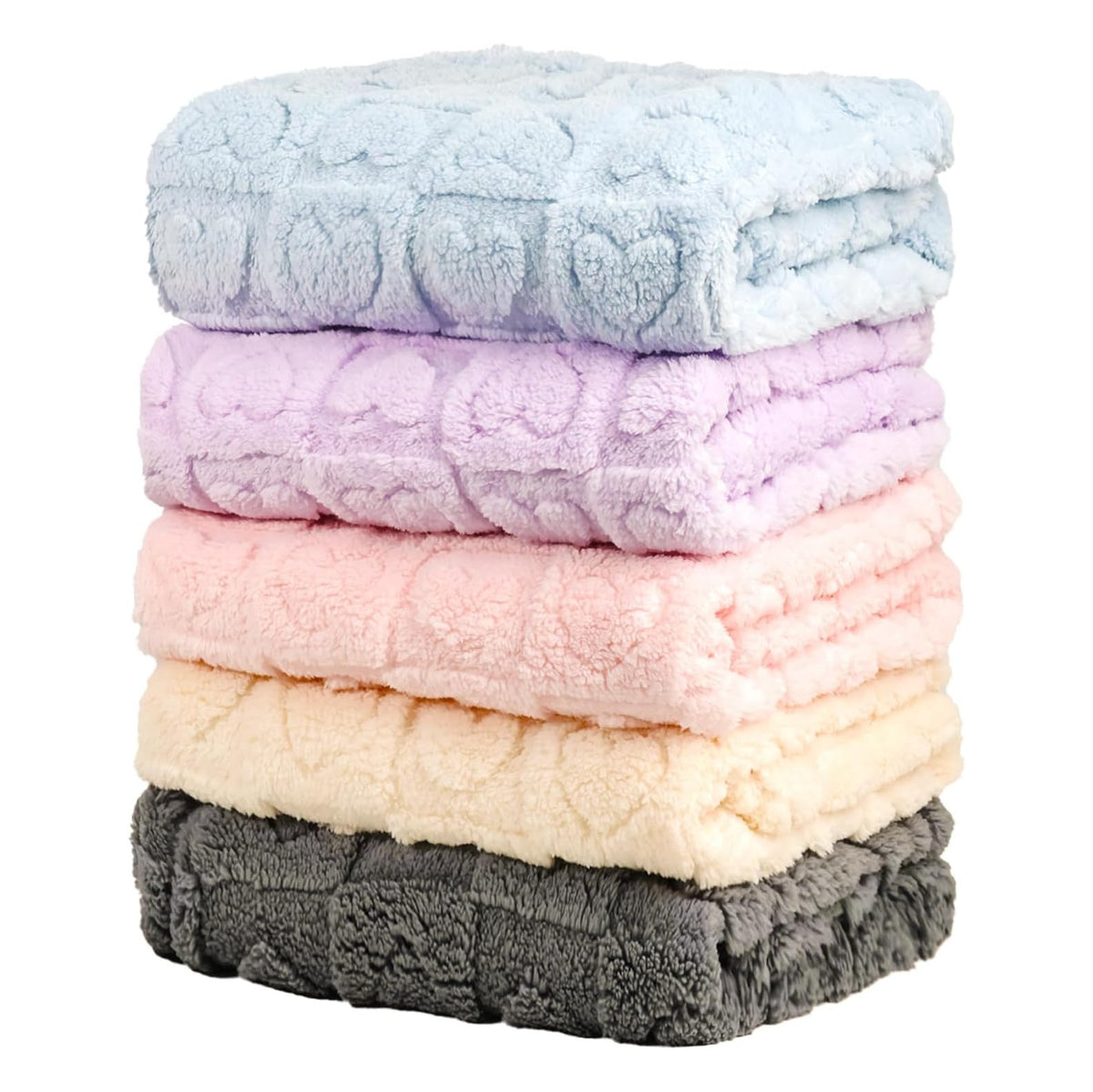 5 Pcs Baby Blanket Heart Checkered Ultra Soft Gift-Ready Plush for Newborns, Nursery & Stroller 30"x40" Beige Gray Blue Purple Light Pink