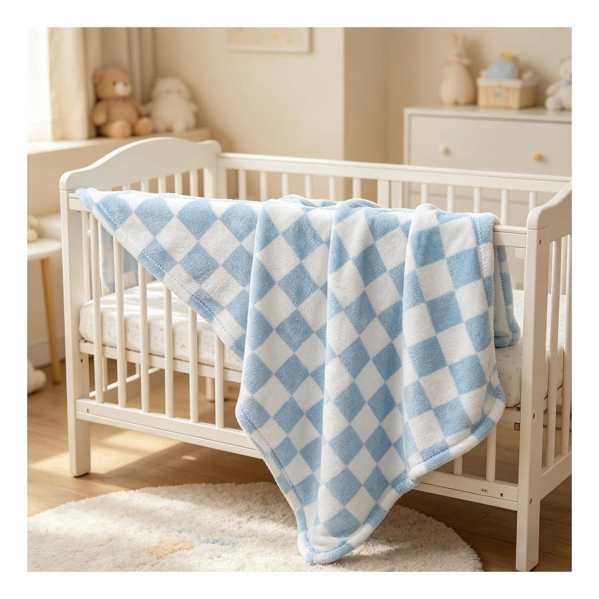 Blanket 5 Pcs Checkerboard Grid Ultra Soft Gift-Ready Plush for Newborns, Nursery & Stroller 30"x40" Green Blue Light Gray Dark Blue Camel