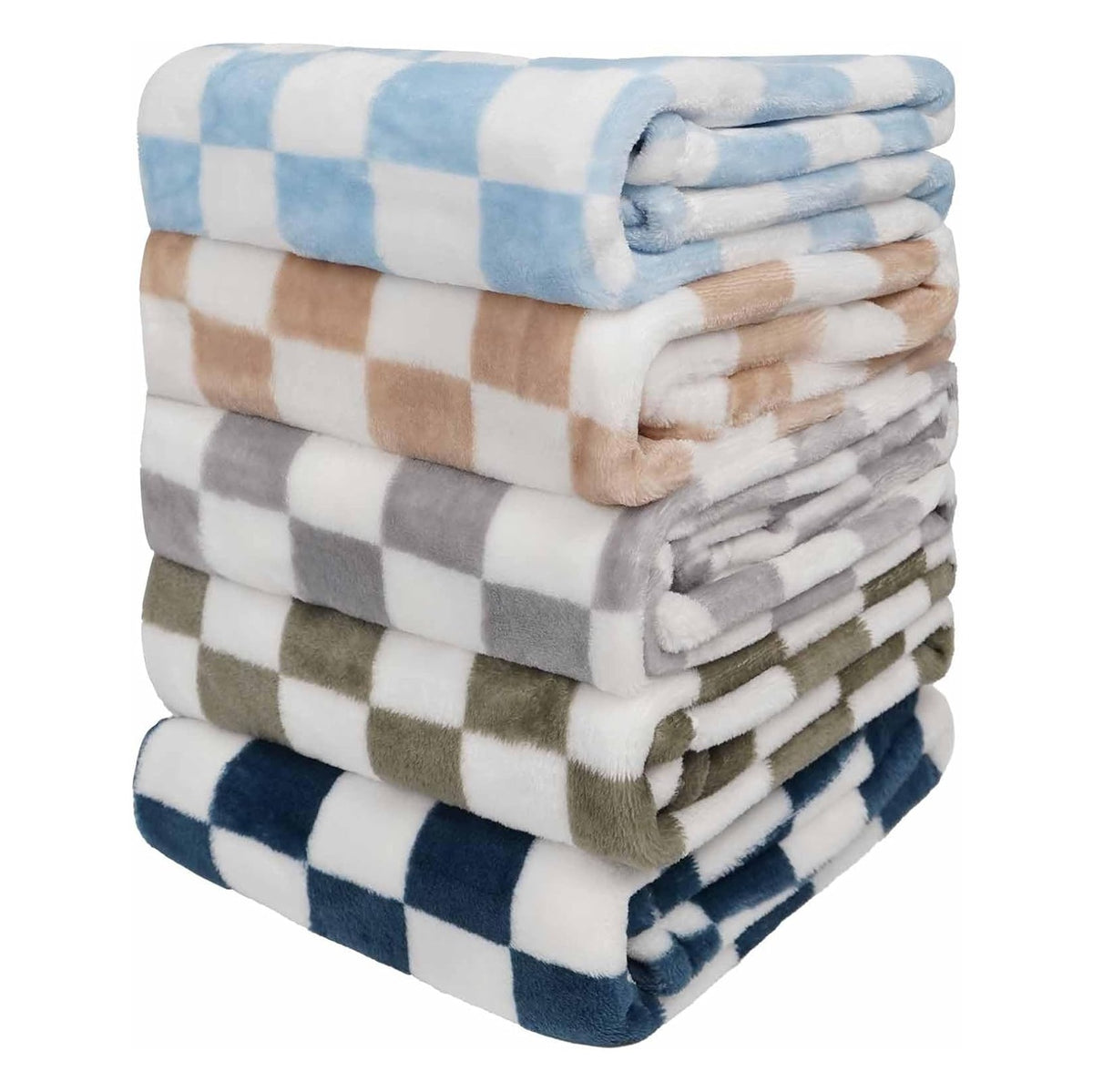 Blanket 5 Pcs Checkerboard Grid Ultra Soft Gift-Ready Plush for Newborns, Nursery & Stroller 30"x40" Green Blue Light Gray Dark Blue Camel